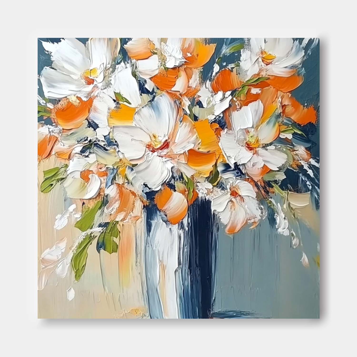 Original Exquisite Vase Art Large Orange color Textured Flower Painting Modern Floral Wall Art Home Decor