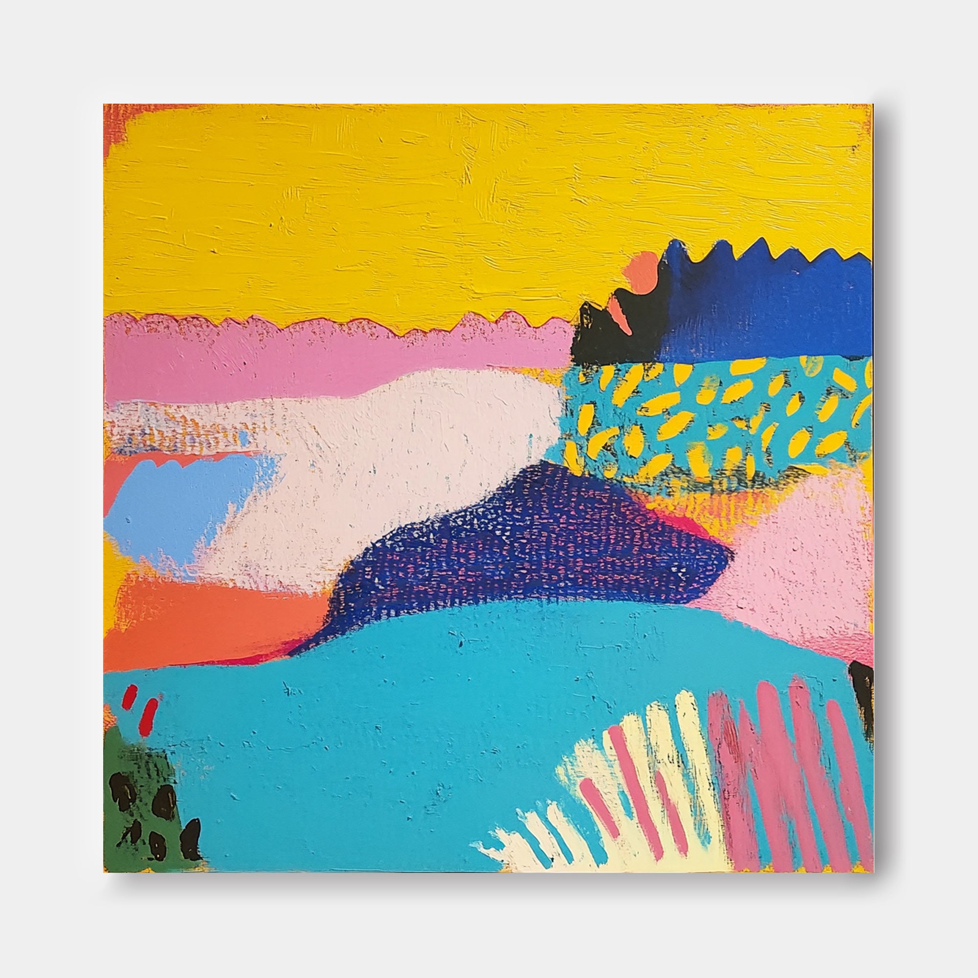 Original Landscape Painting Square Contemporary Art Acrylic painting Abstract Graffiti Wall Art Decor