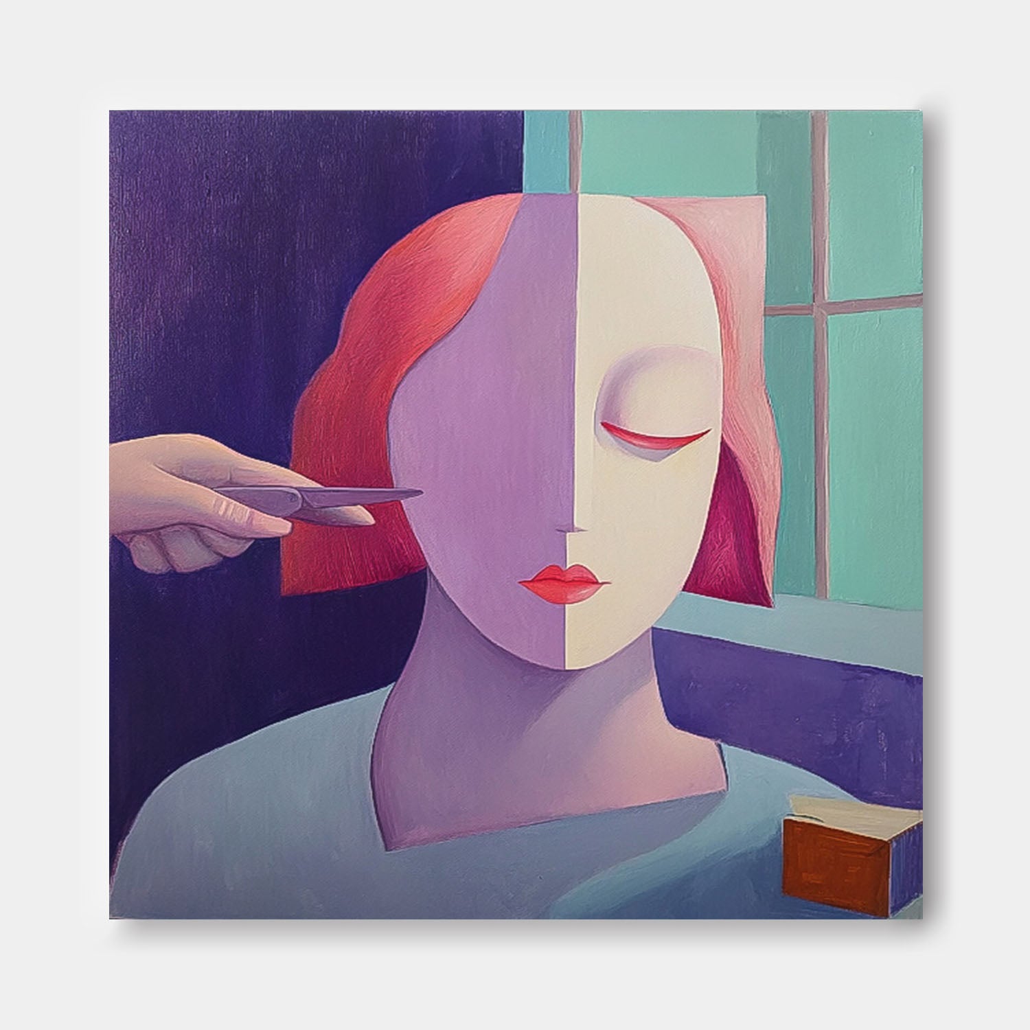 Origina Figure Acrylic Painting Canvas Sculptural style Abstract Wall Art Square Large Portrait Artwork