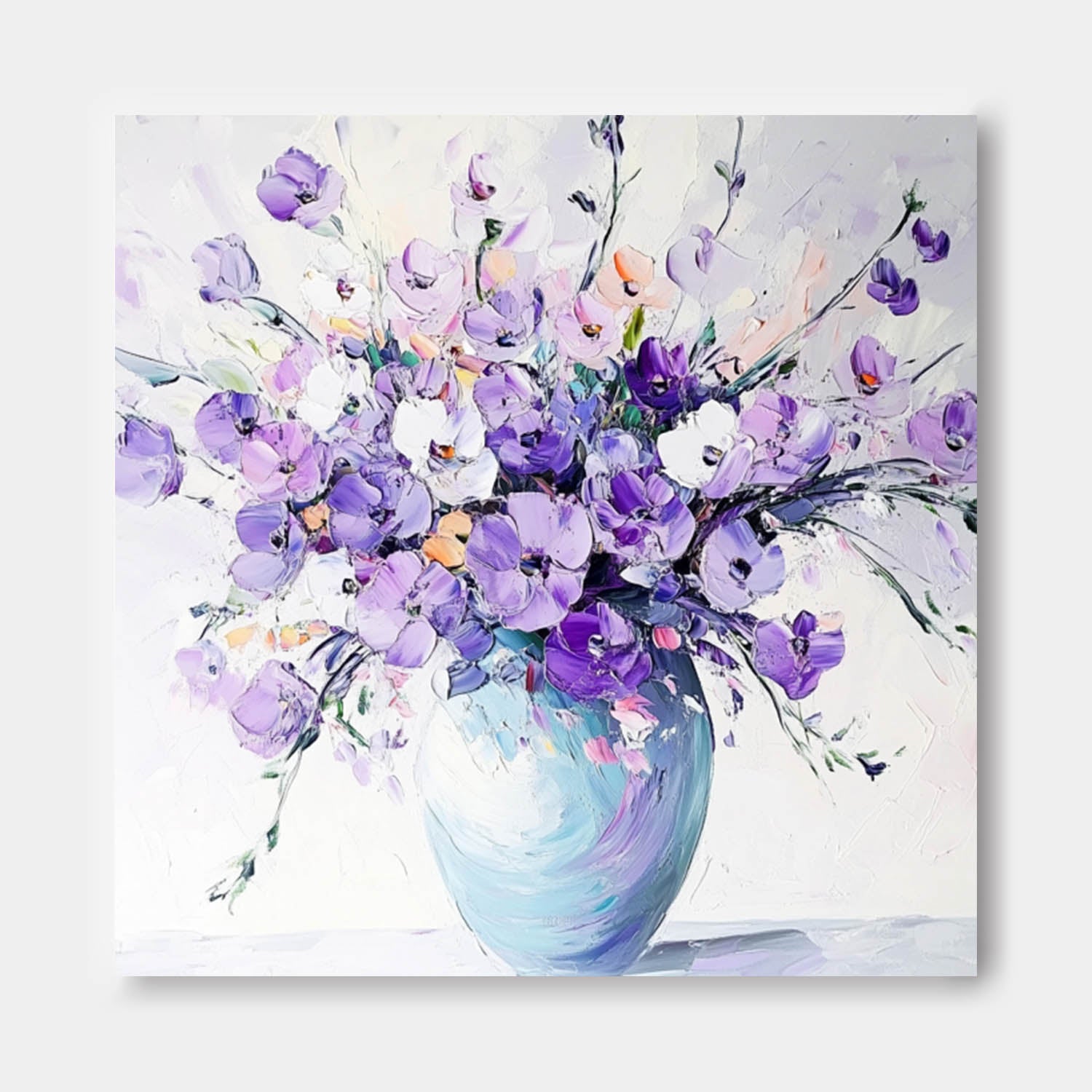 Original Exquisite Vase Art Large Purple Textured Flower Painting Modern Floral Wall Art For Living Room