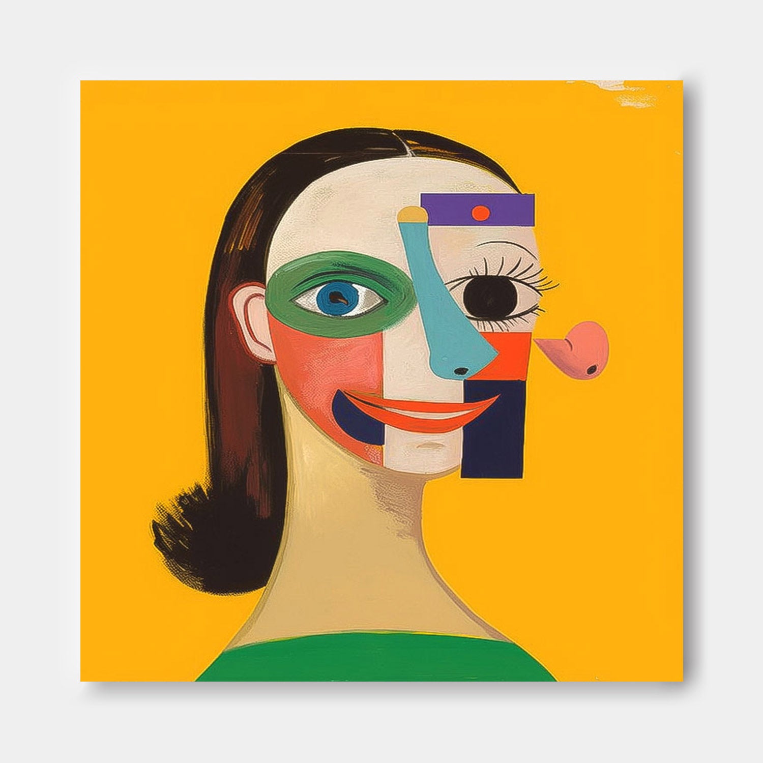 Abstract Geometric Face Lady Wall Art Origina Woman Acrylic Painting Canvas Square Large Girl Artwork