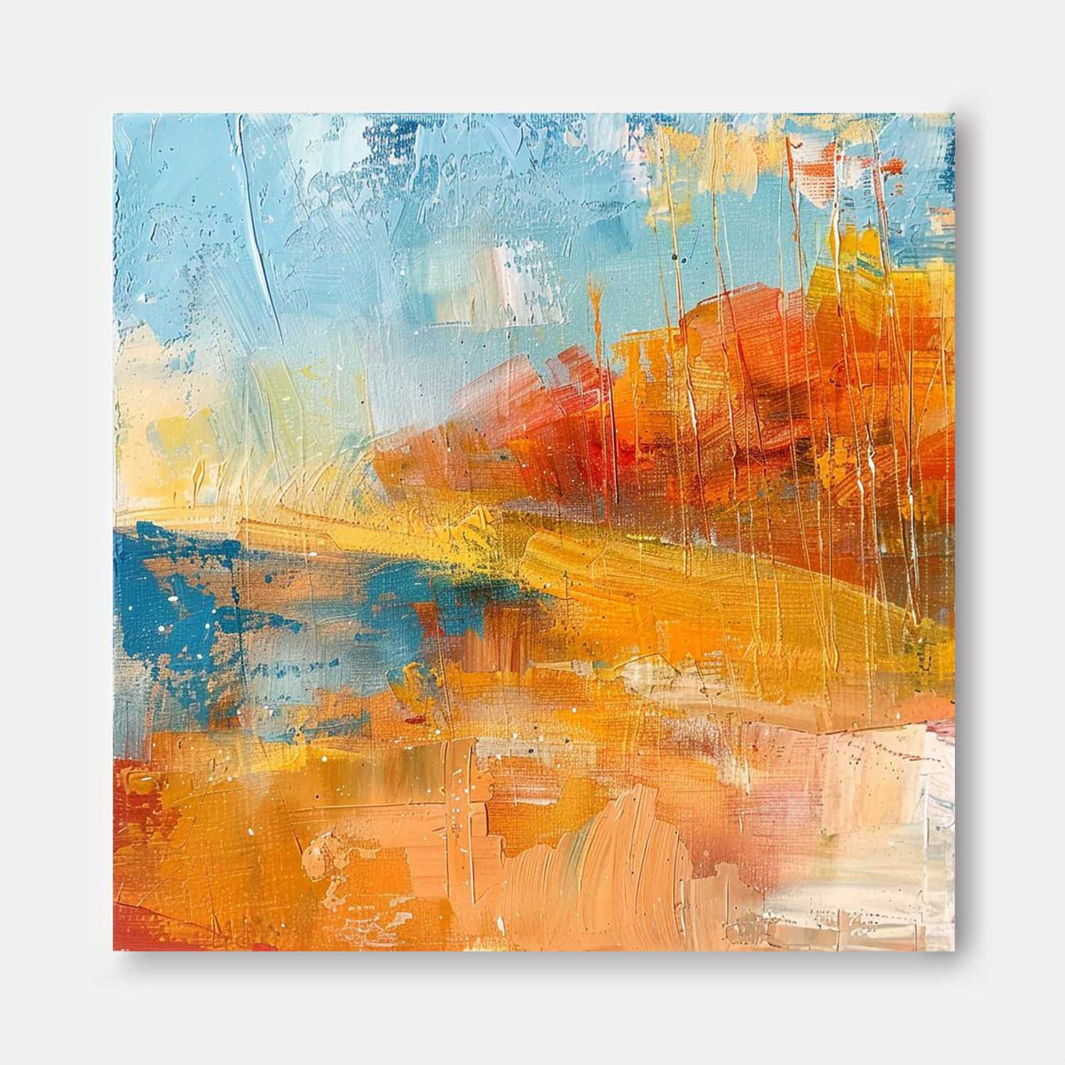 Square Orange Modern Nature Art Large Abstract Field Oil Painting On ...