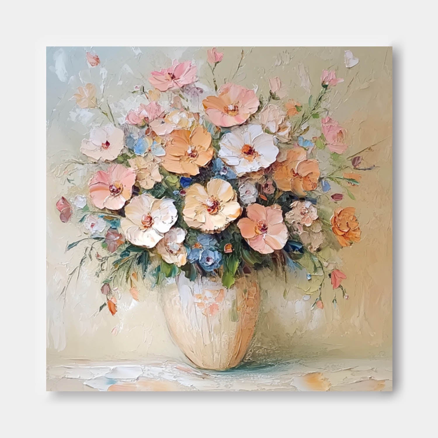 Large Textured Flower Painting Original Exquisite Vase Art Contemporary Blossom Wall Art For Living Room