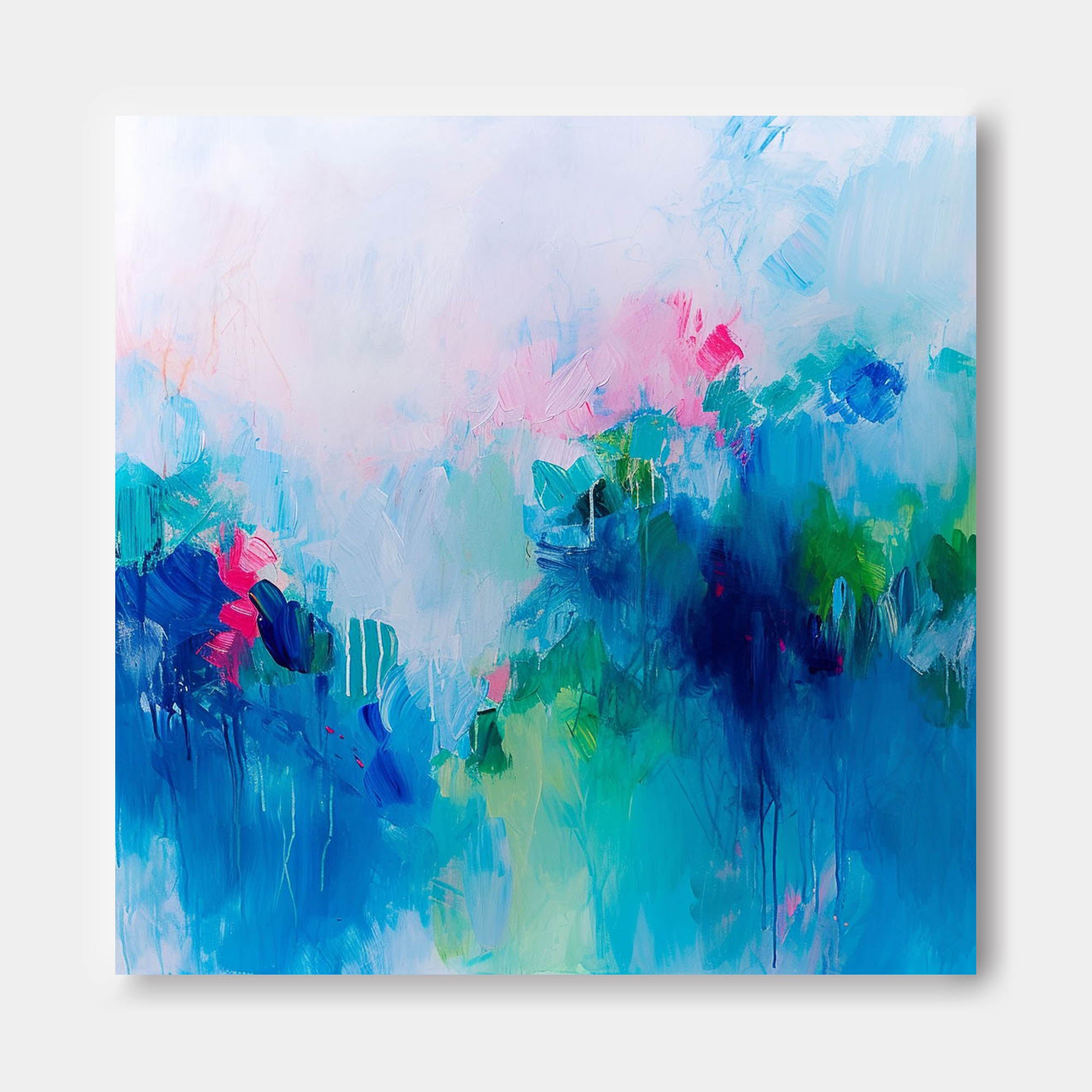 Framed Abstract Wall Art Original Abstract Ink Painting For Sale Warm Blue Painting Canvas For Living Room