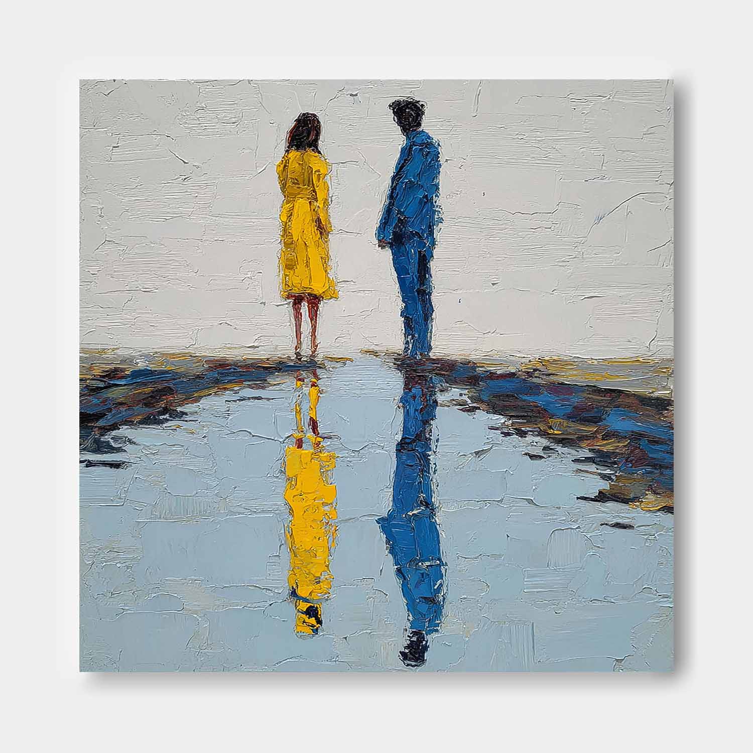 Impressionist Romantic Couple On Canvas Modern Abstract Palette Knife Oil Painting Textured Wall Art