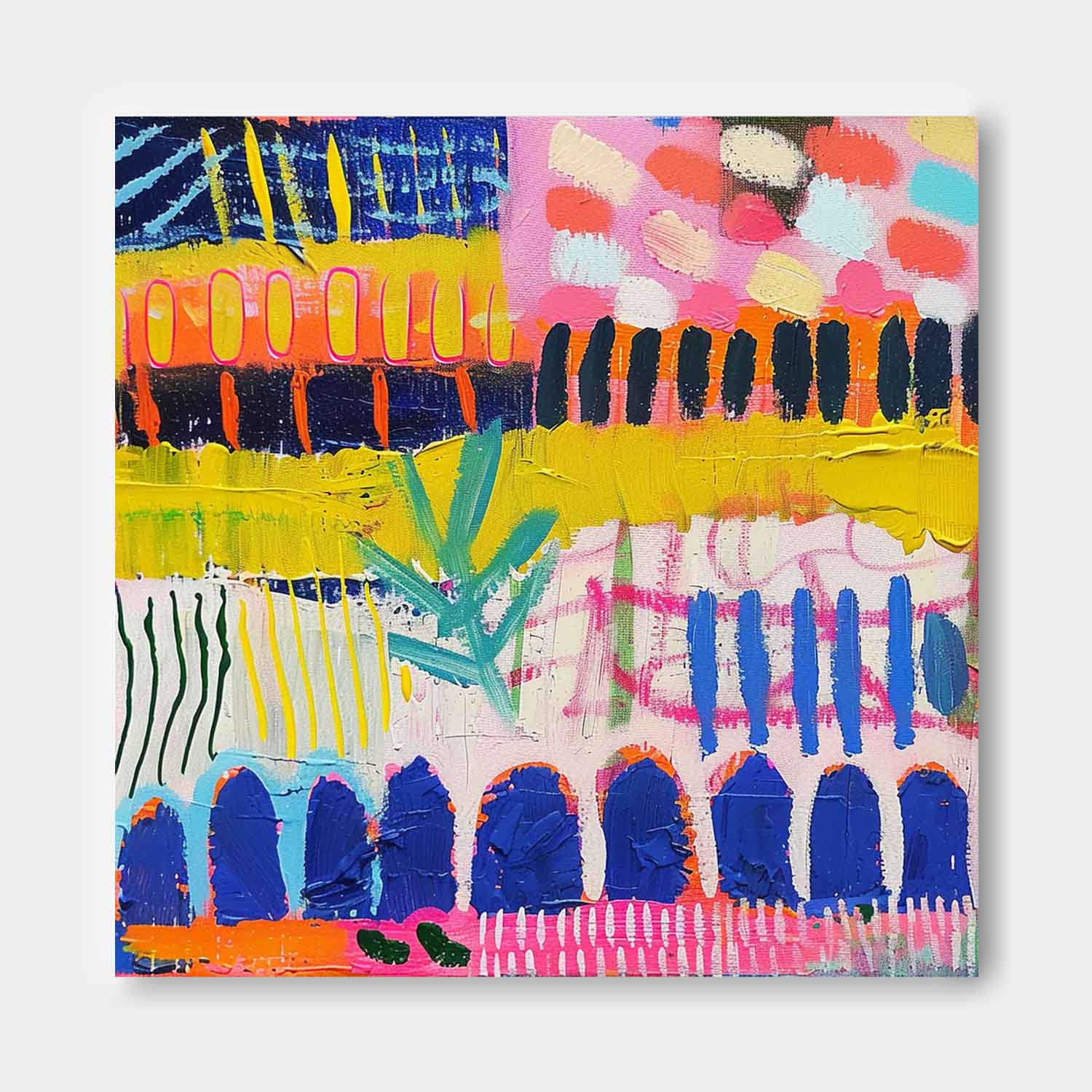 Original Square Canvas Wall Art Modern Textured Artwork Colorful Large Graffiti Abstract Oil Painting