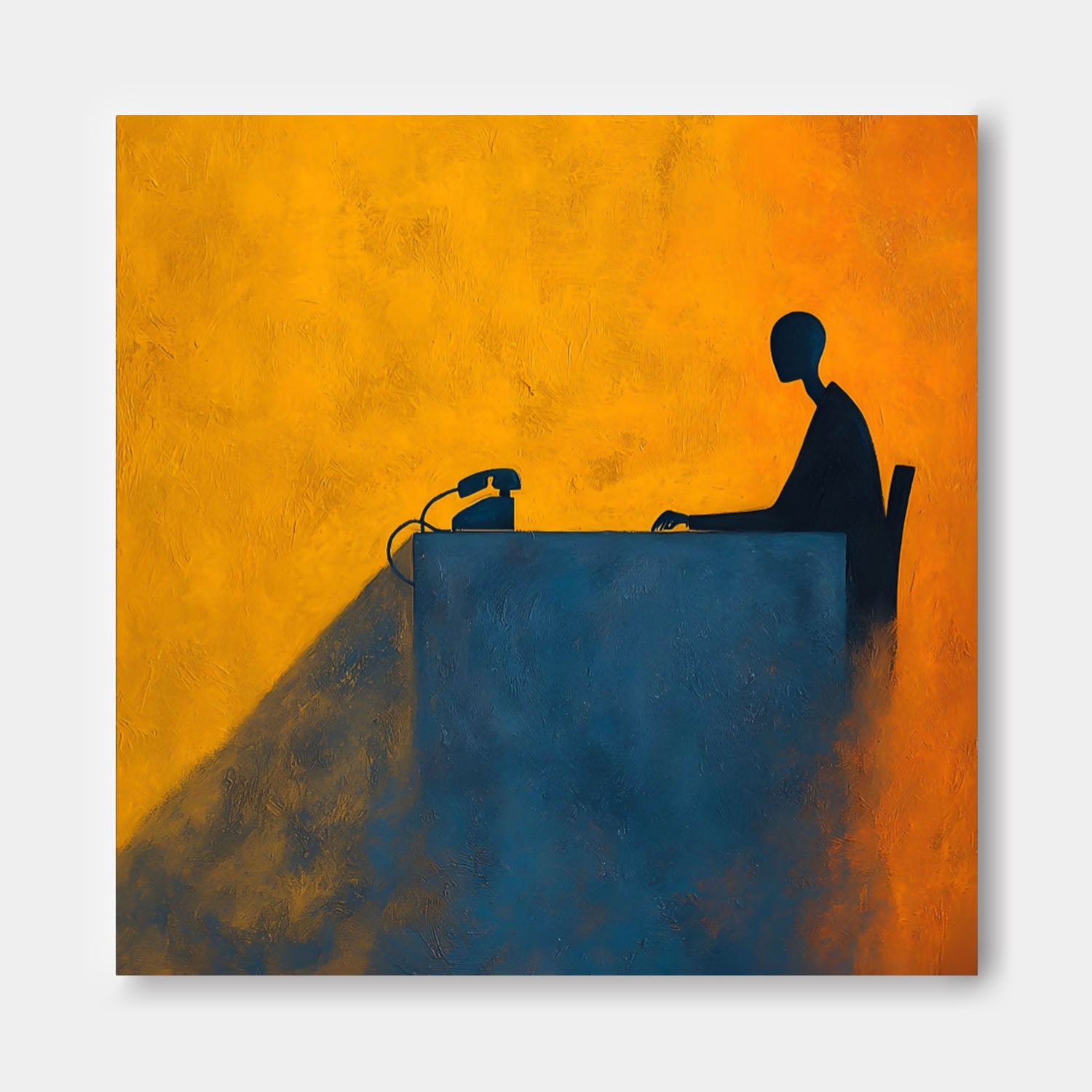 Abstract Blue Figure Wall Art Vibrant Yellow Expressionist Painting Surreal Silhouette Contemporary Style