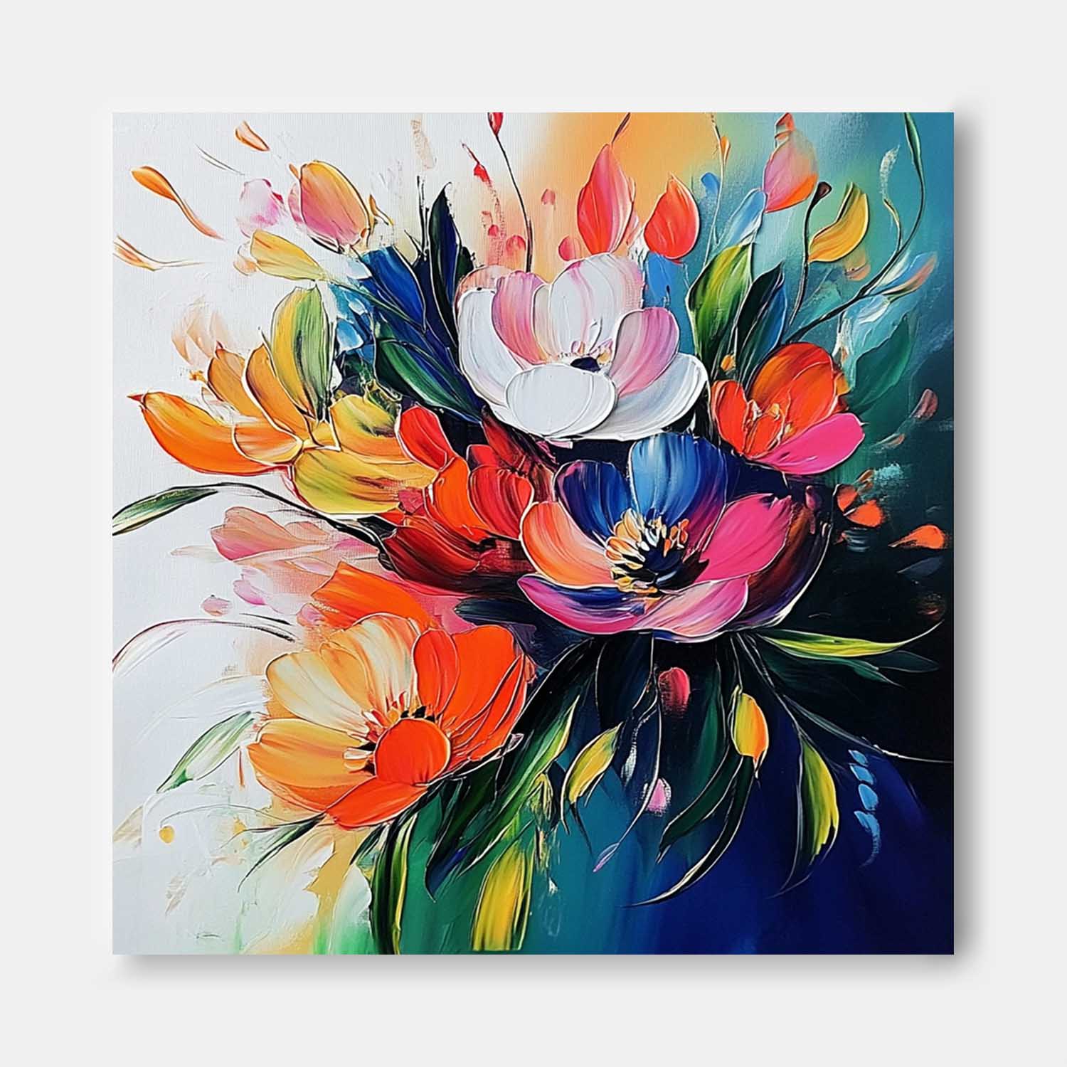 Color Large Textured Flower Painting Framed Original Beautifu Art Modern Floral Wall Art Home Decor