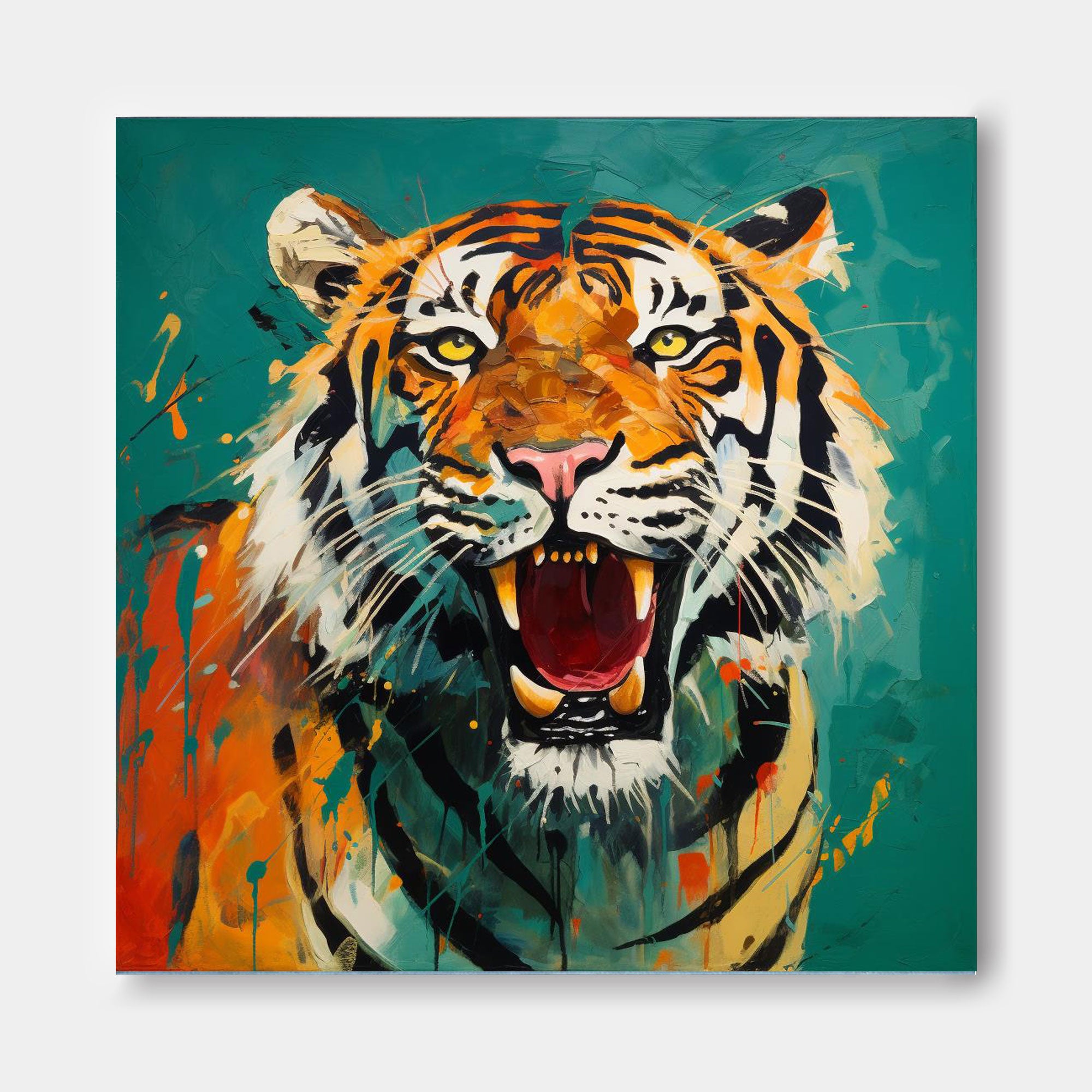 Modern Green Background Abstract Tiger Canvas Oil Painting Original Tiger Canvas Wall Art Large Animal Artwork Living Room Office