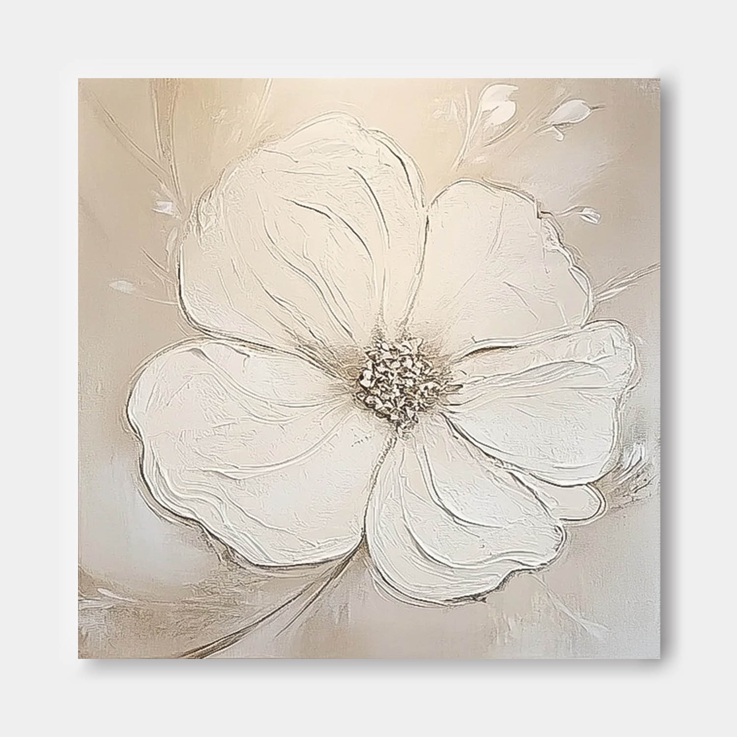 Simple Minimalist Art Original Large Textured Four Leaf Clover Painting Modern White Wall Art For Living Room