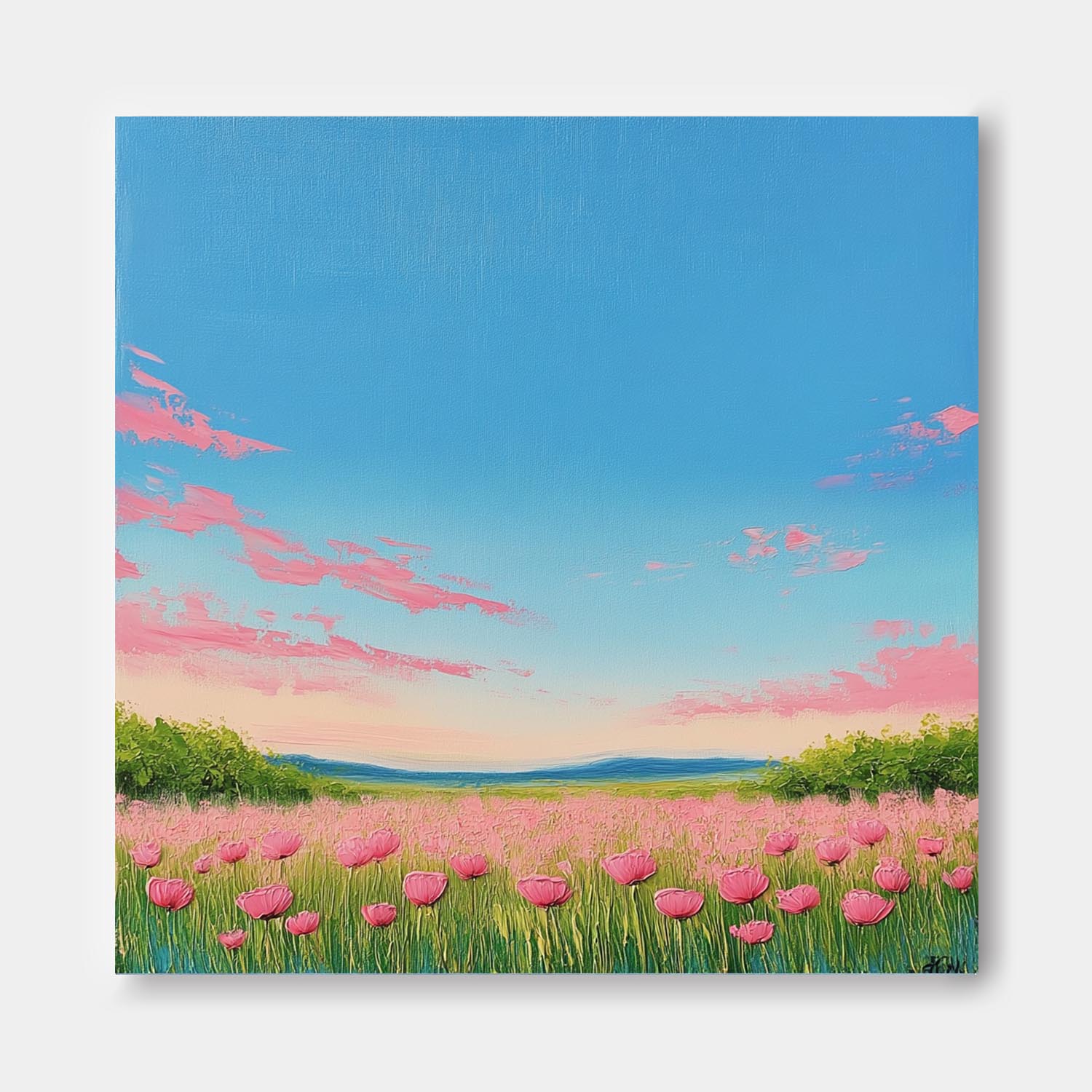 Wildflower Field Scenery Oil Painting Sunset Landscape painting Muted Country Field Wall Art Nature Artwork