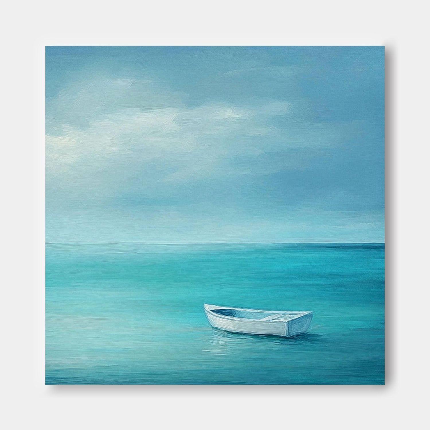 Large Small Boat Wall Art Seaside Landscape Artwork Abstract Offing Scenery Oil Painting Framed Home Decor