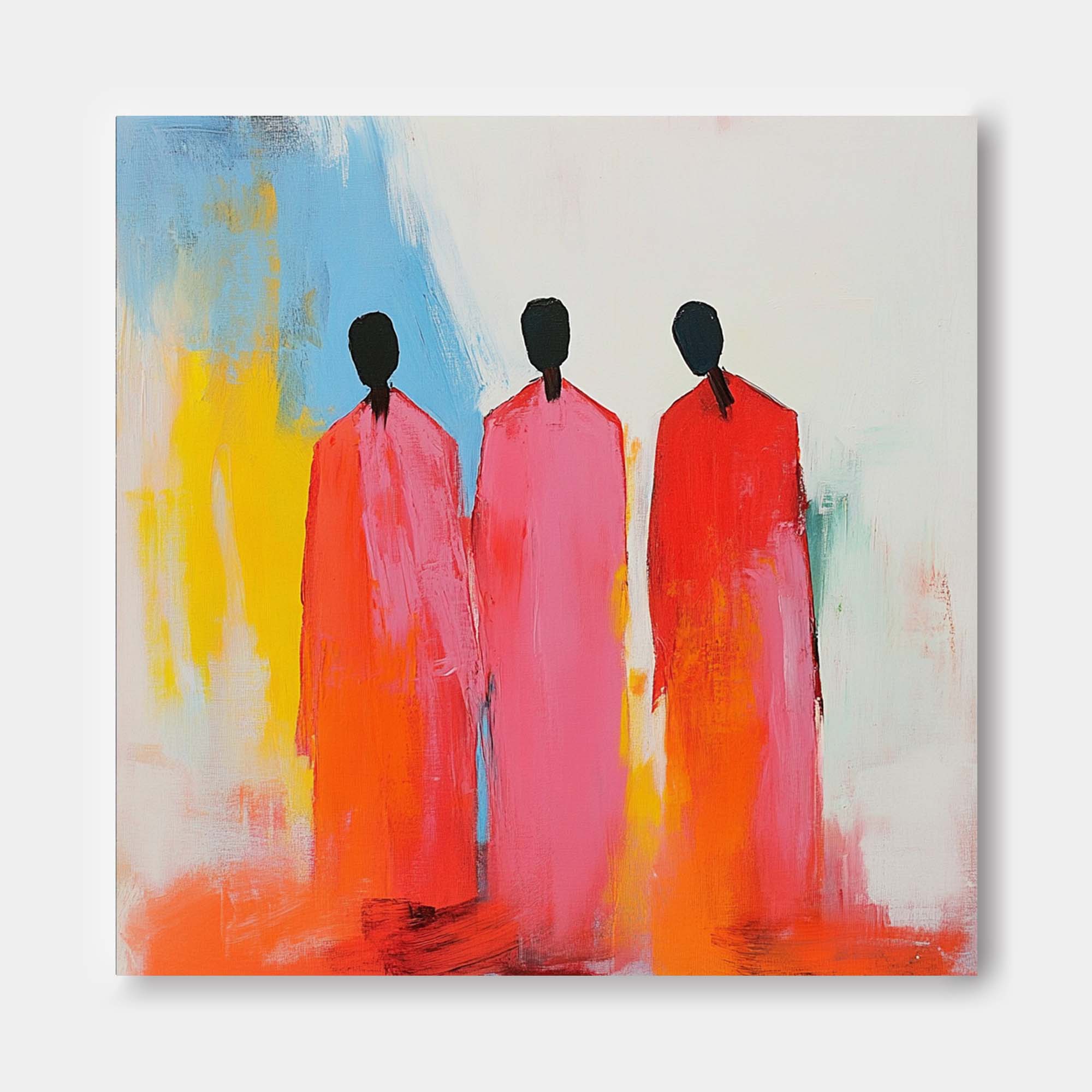 Original Pink Figure Acrylic Painting Canvas Colorful Abstract Wall Art Square Large Portrait Artwork