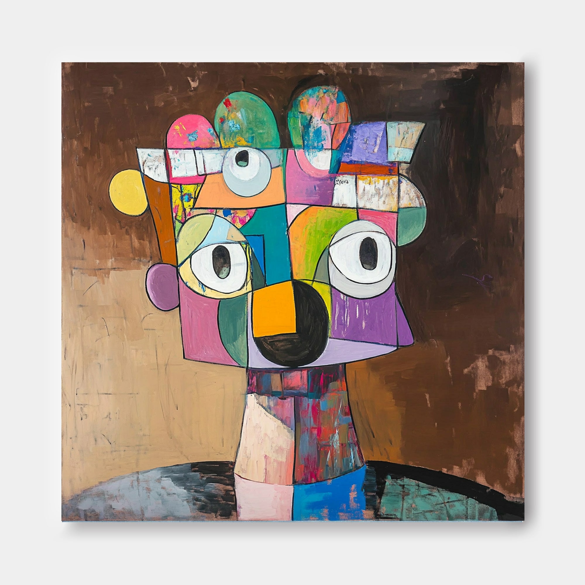 Square Large Irregular Portrait Artwork Abstract Face Wall Art Origina Acrylic Painting Canvas Framed