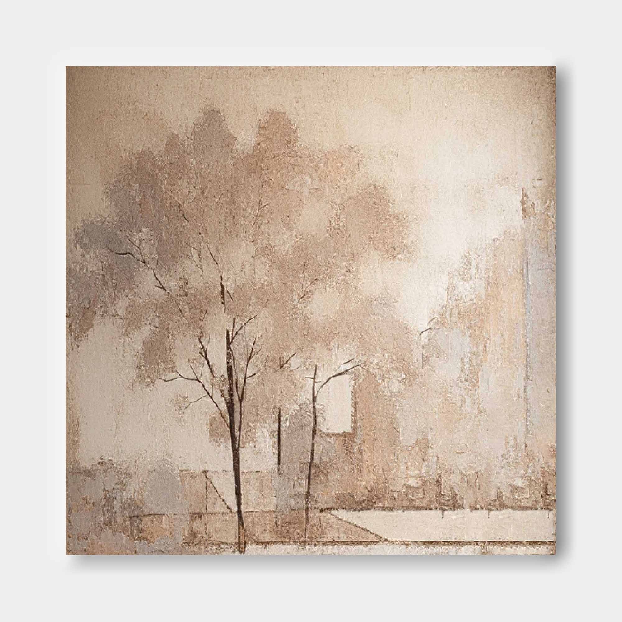 Original watercolor Painting Abstract Ink Tree Art Beige Square Acrylic Painting Canvas For Living Room