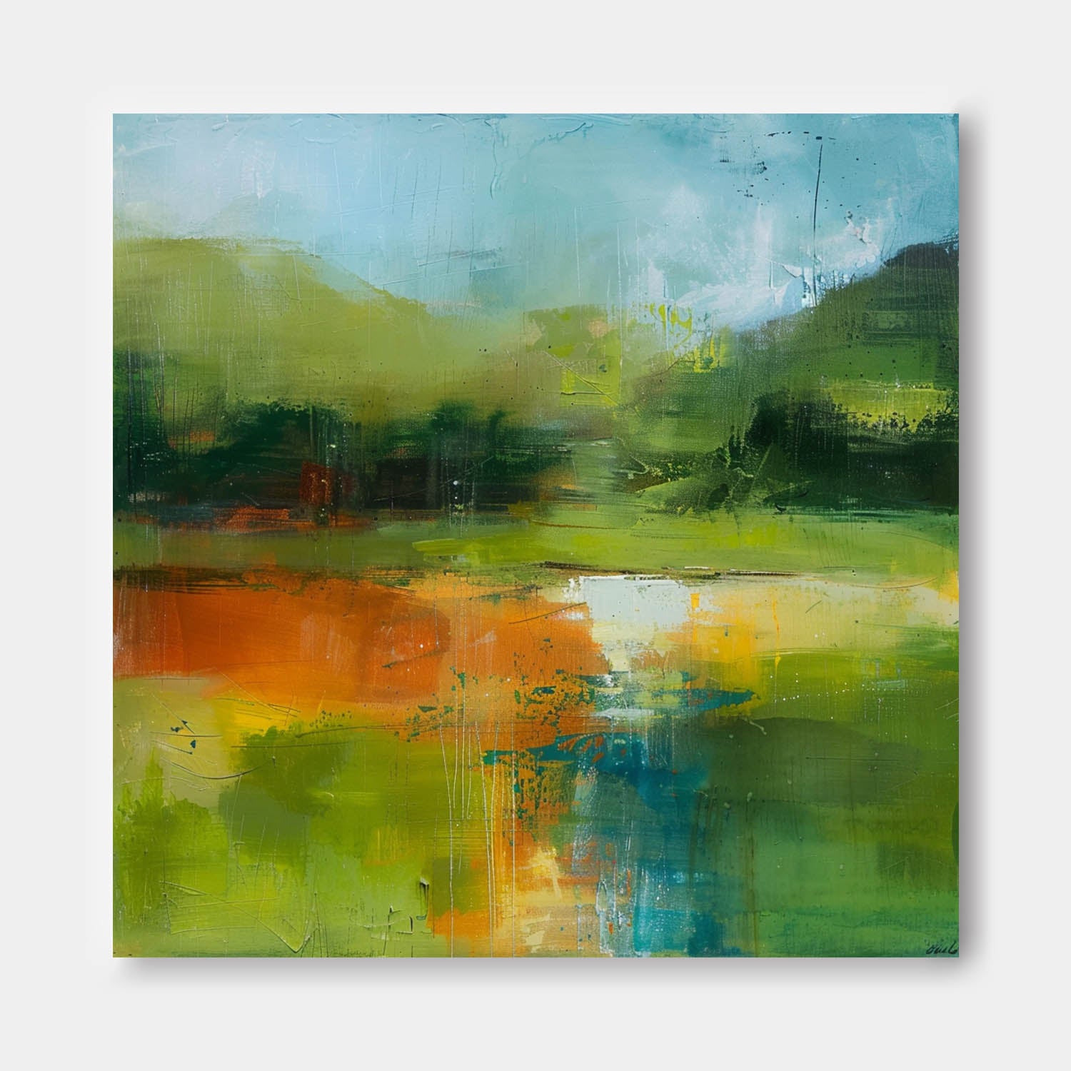 Green Original Landscape Wall Art Large Abstract Oil Painting Canvas Modern Scenery Nature Art Home Decor