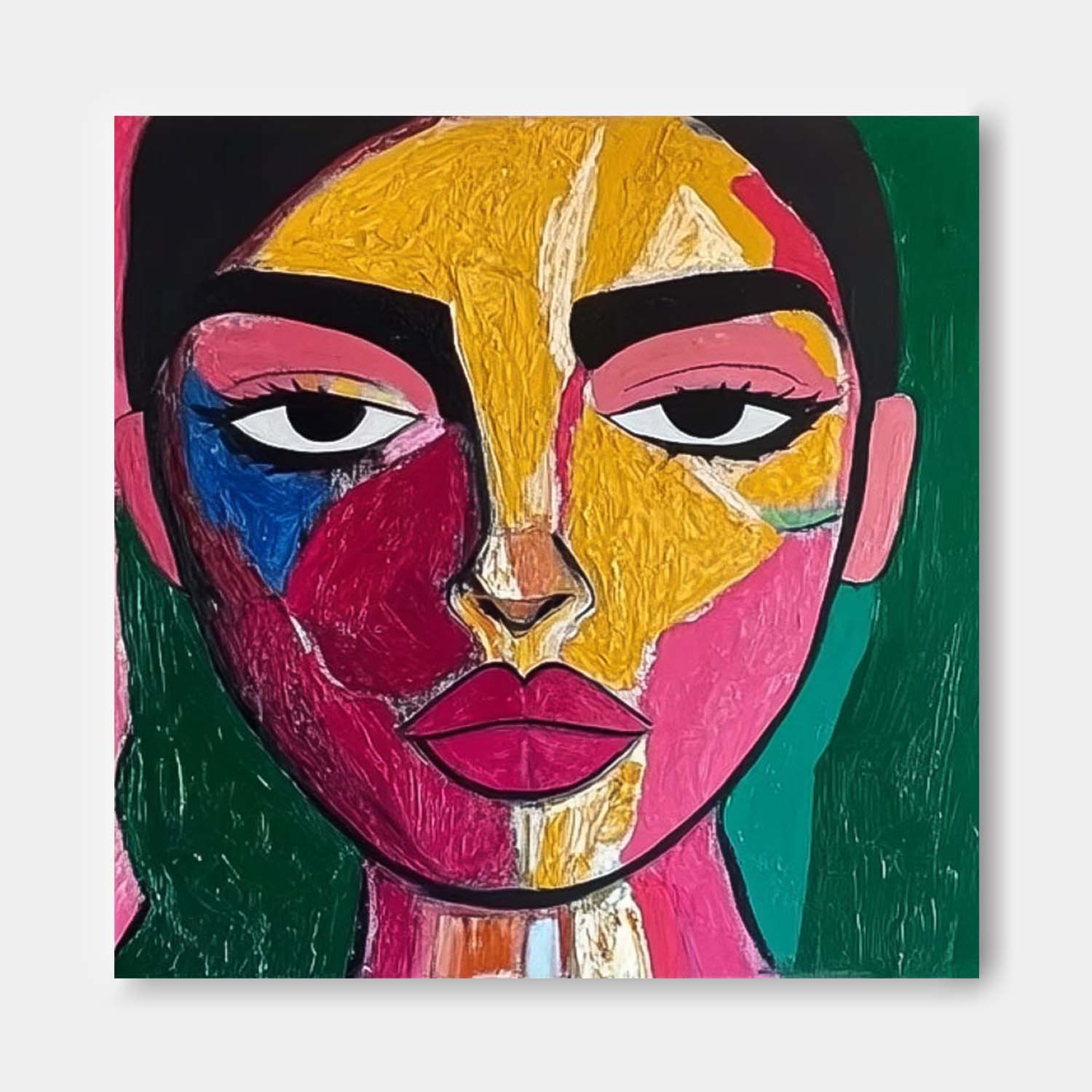 Origina Figure Acrylic Painting Canvas Colorful Face Abstract Wall Art Square Large Portrait Artwork