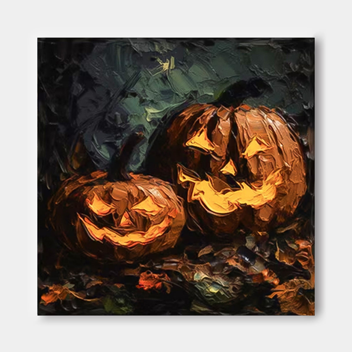 Large Pumpkin Head Square Texture Abstract Wall Art Framed Modern Abstract Canvas Painting Holiday Decorations