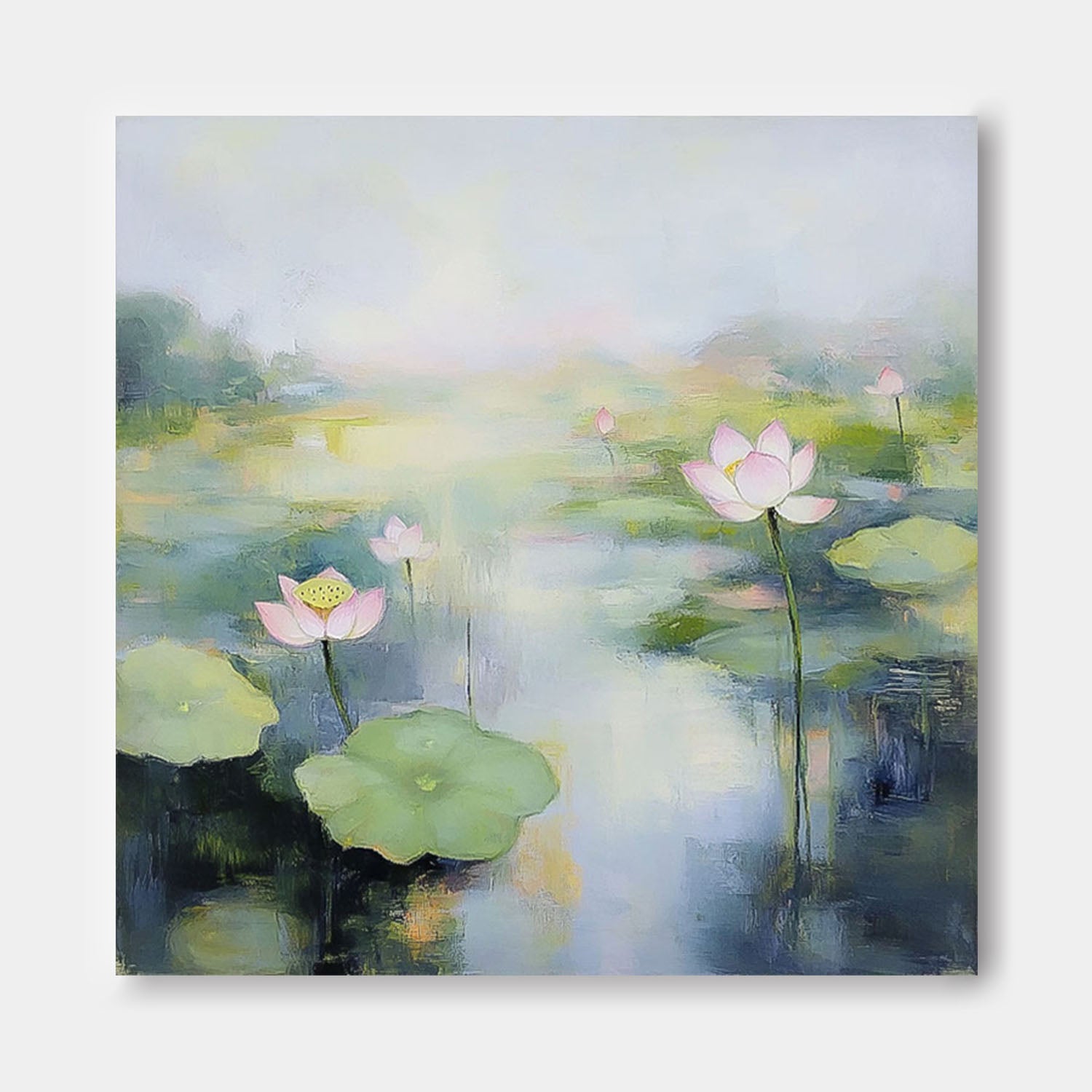 Original Abstract Lotus Artwork Large Handmade Wall Art Floral Texture Canvas Painting For Living Room