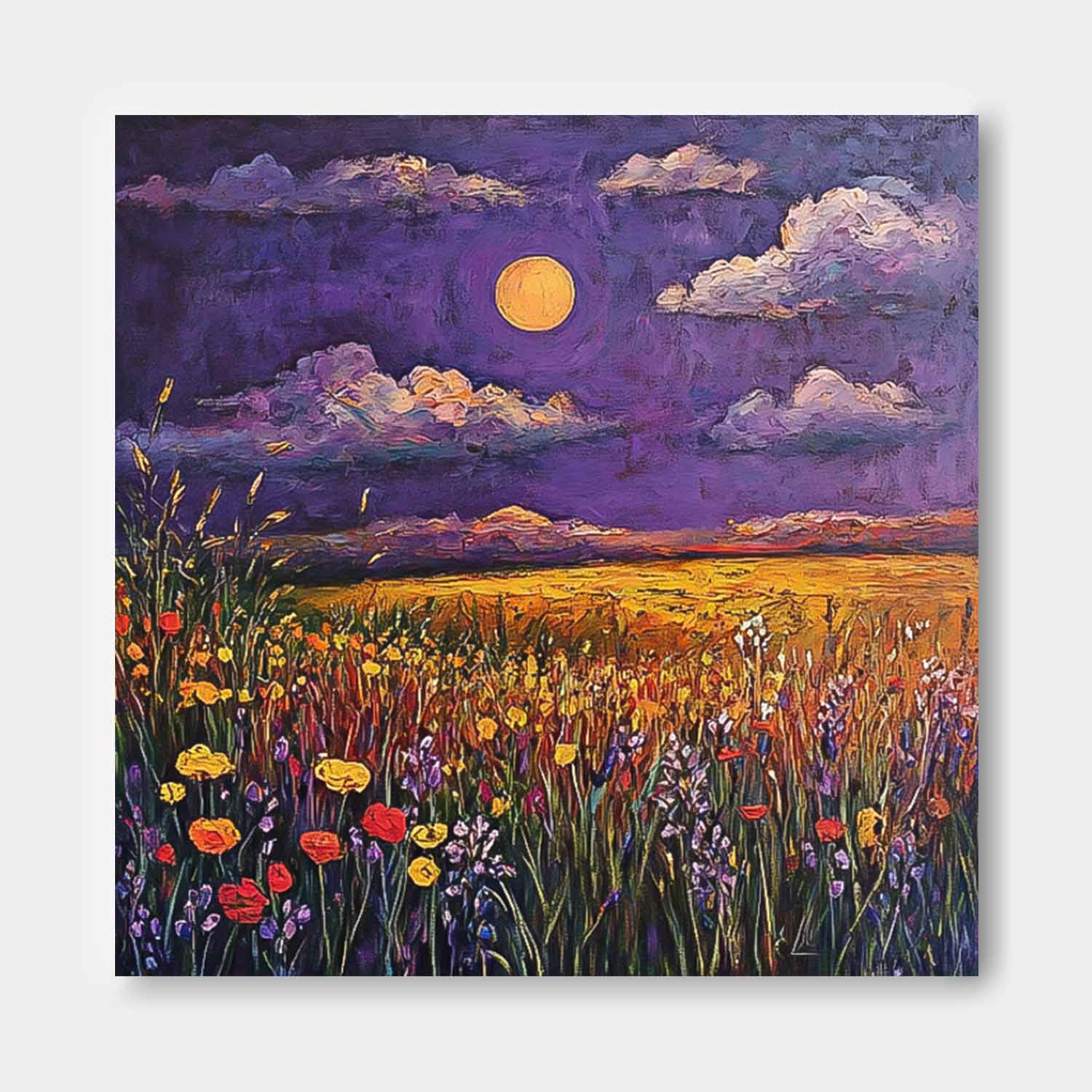Abstract Purple Scenery Painting Original Landscape Oil Painting Large Spring Wall Art Living Room Decor