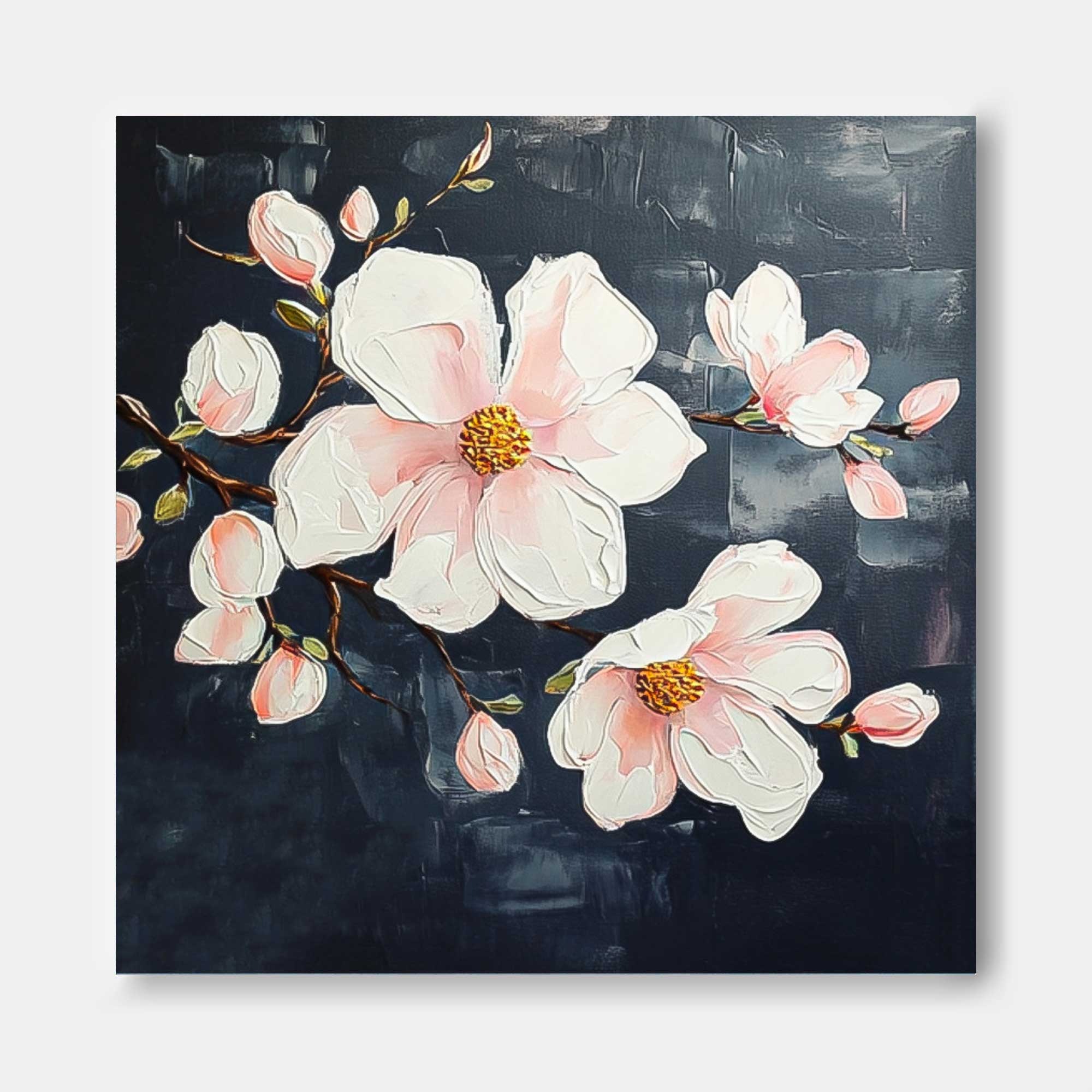 Floral Painting on Canvas 3D Blossom Textured Wall Art Flower Pastel Impasto Botanical Minimalism Artwork