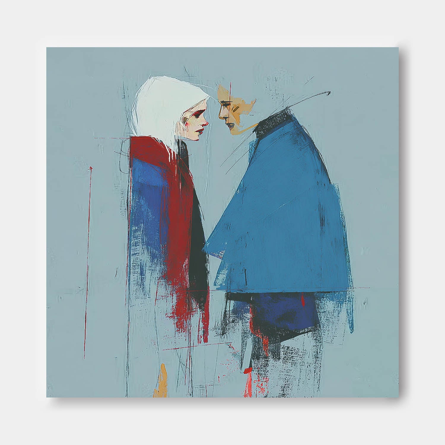 Abstract Couple Oil Painting Canvas Modern Intimate Moment Wall Art Hand - Painted Unique Home Decor
