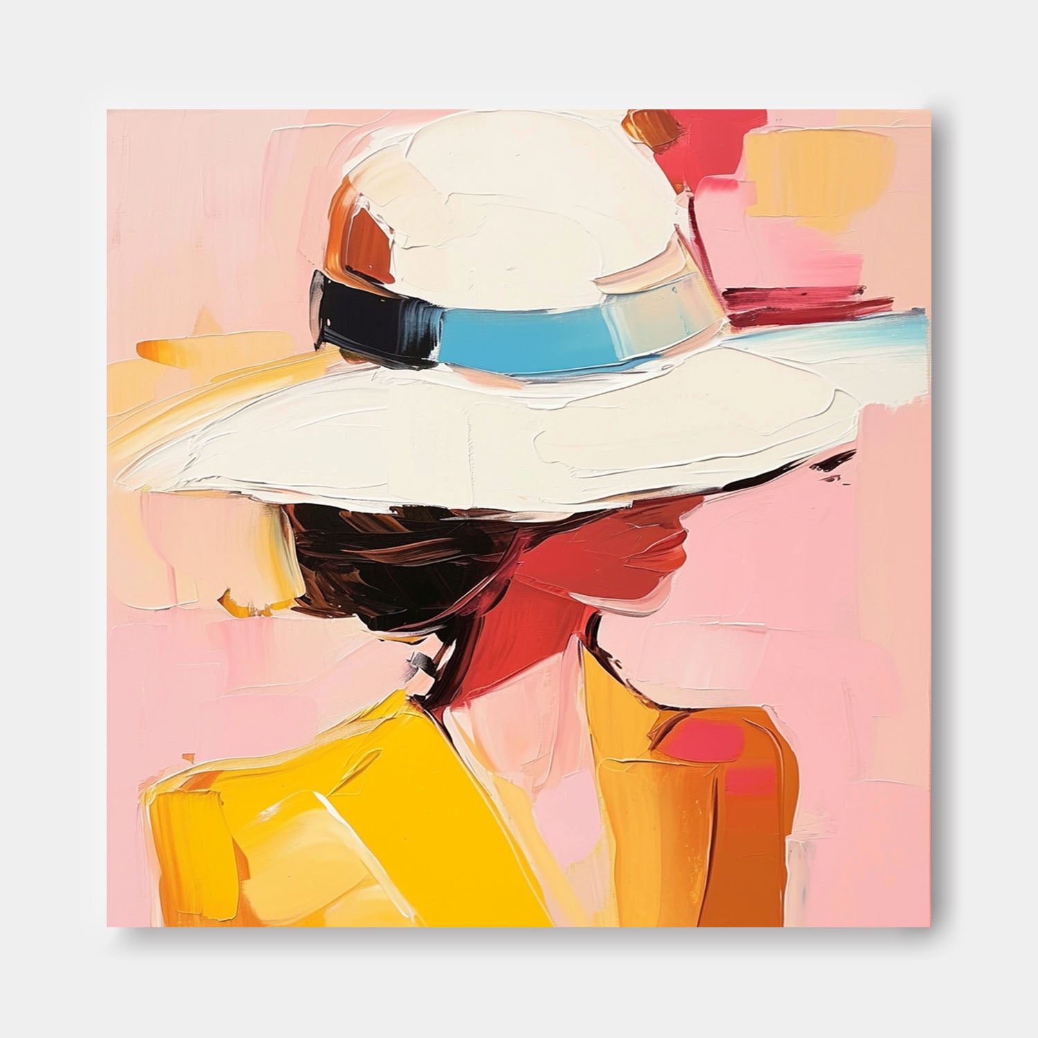 Vibrant Colors Texture Portrait Large Girl In A Hat Wall Art Original Beautiful Face Figurative Painting Canvas