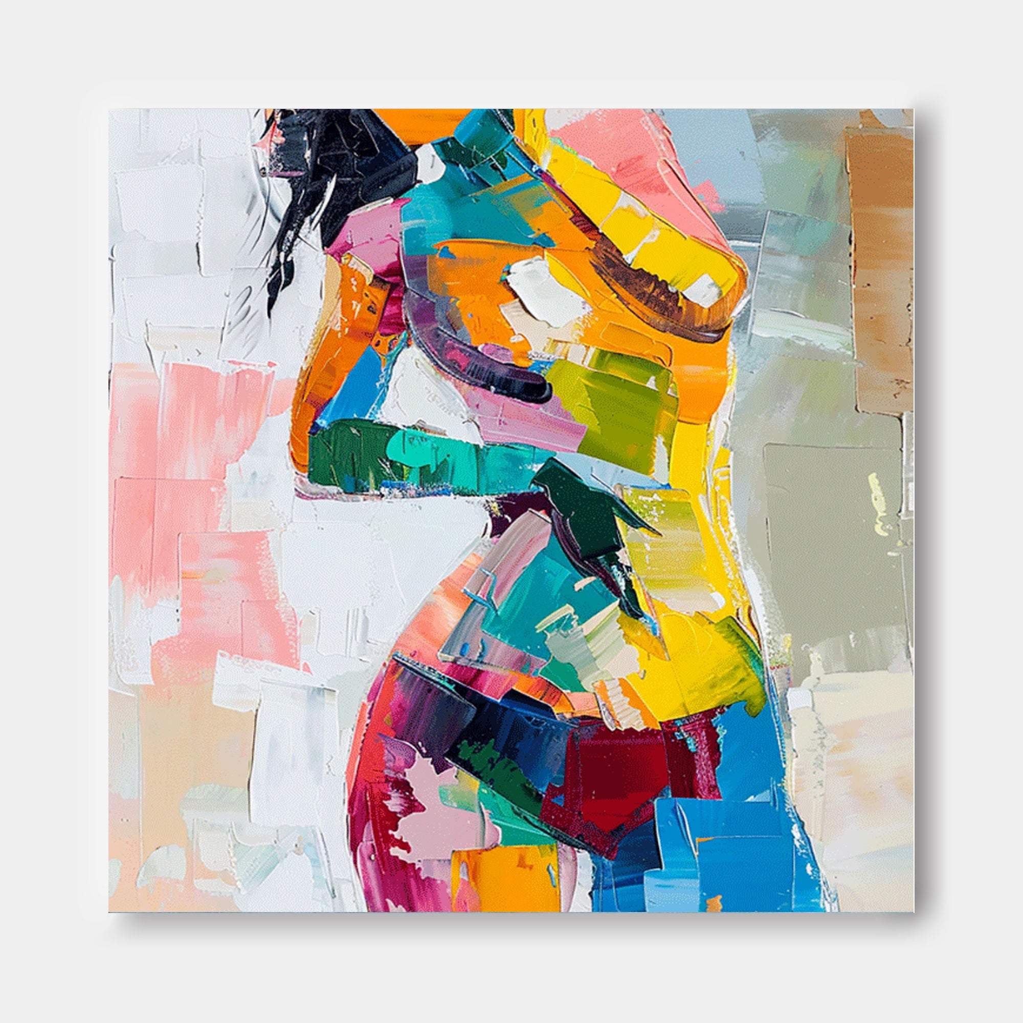 Bright Color Abstract Wall Art Square Sexy Girl Original Texture Acrylic Painting Canvas Large Artwork
