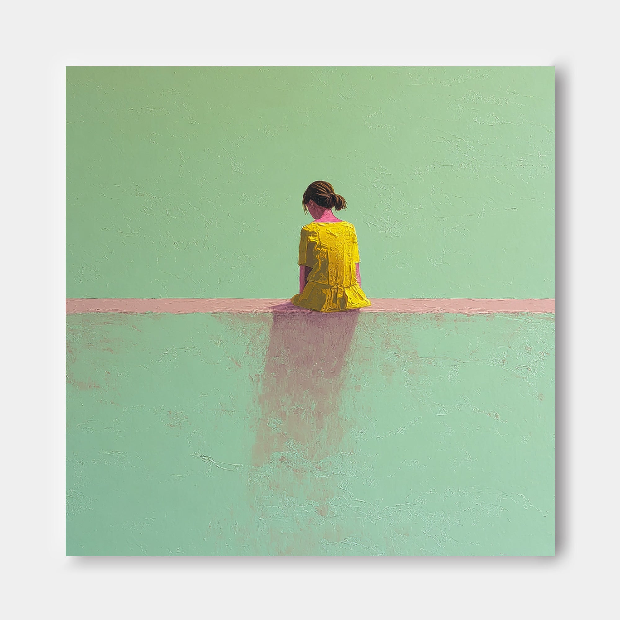 Minimalist Girl View Of Back Painting Green Wall Art Abstract Warm atmosphere Art For Living Room