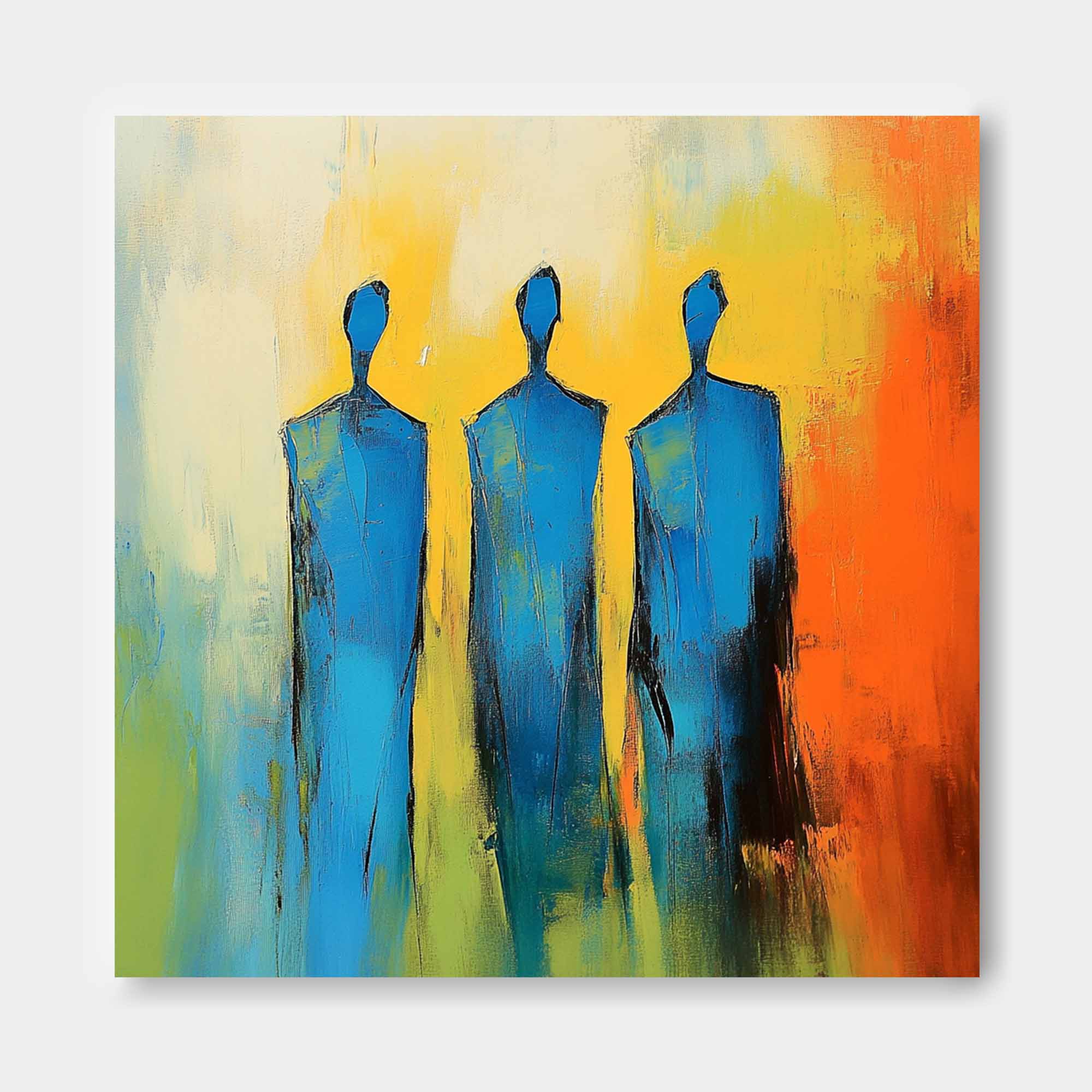 Original Blue Figure Acrylic Painting Canvas Colorful Abstract Wall Art Square Large Portrait Artwork