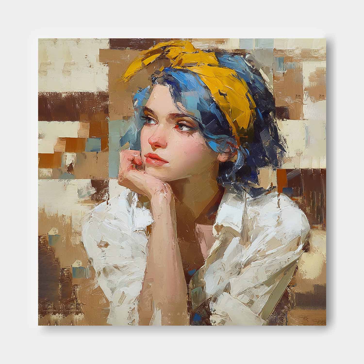 Modern Abstract Girl Portrait Oil Painting Impasto Textured Woman Wall Art Contemporary Canvas For Bedroom Decor