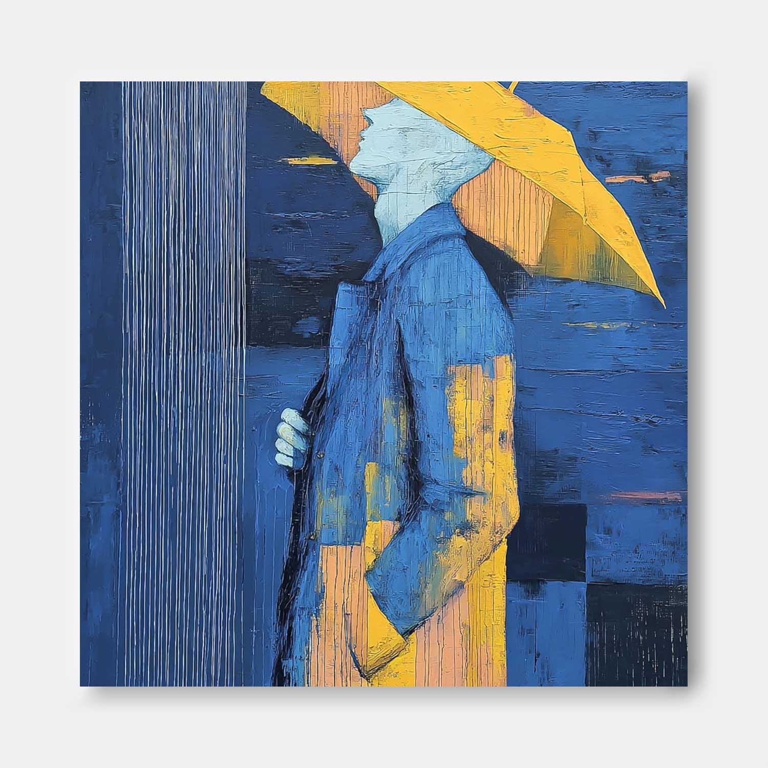 Blue Yellow Umbrella Modern Abstract Oil Painting Original Wall Art For Living Room Decor Handmade Canvas