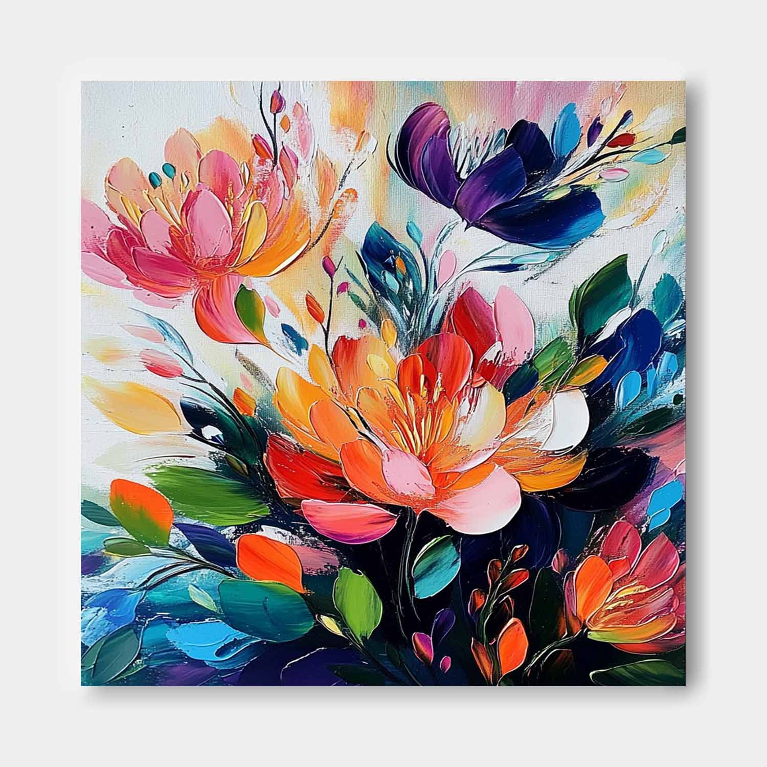 Original Beautifu Art Color Large Textured Flower Painting Framed Modern Floral Wall Art Home Decor