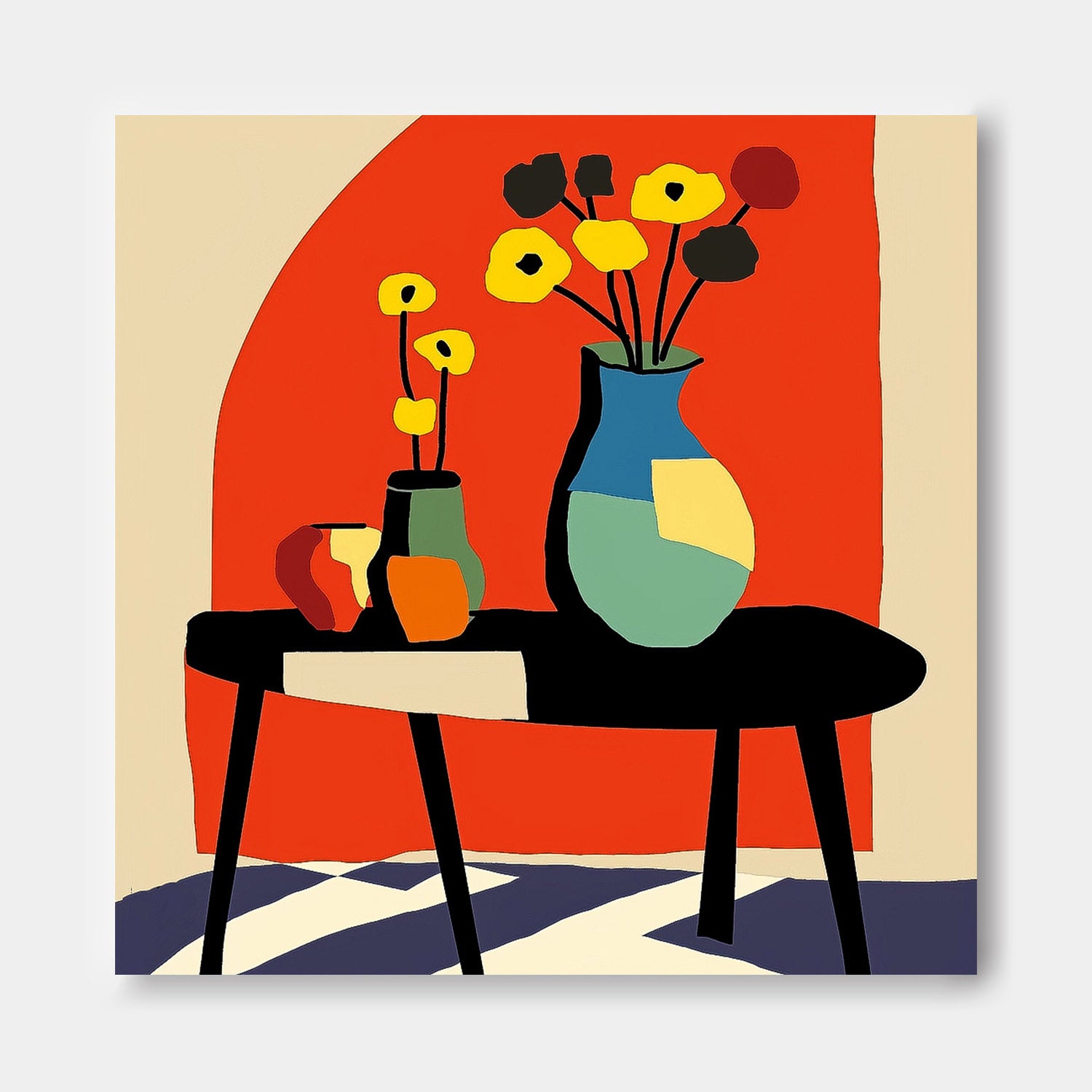Square Contemporary Bright Paintings Wall Art Large Realism Flowers Painting Beautiful Vase Artwork