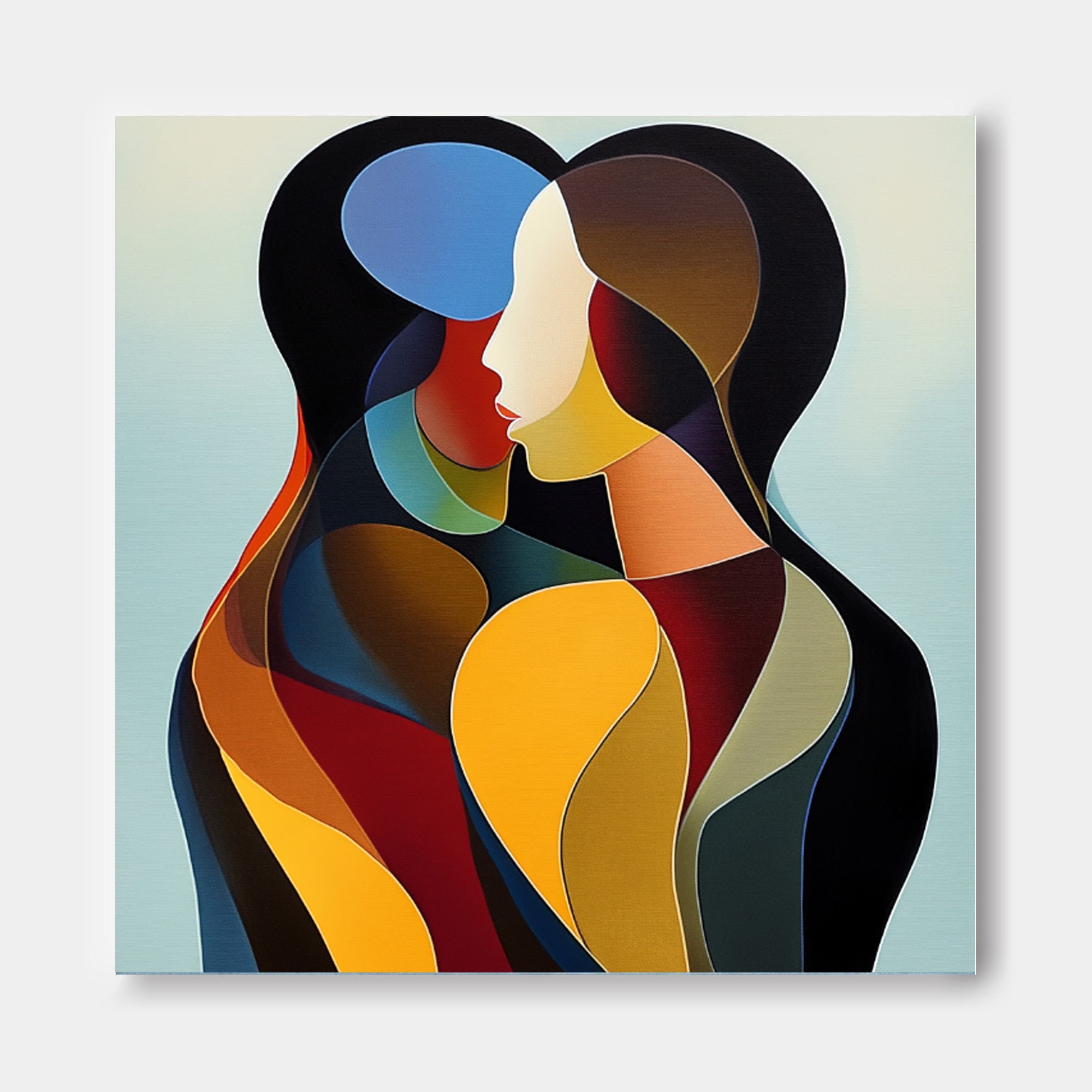 Original Figure Acrylic Painting Canvas Colorful Lovers Abstract Wall Art Square Large Portrait Artwork