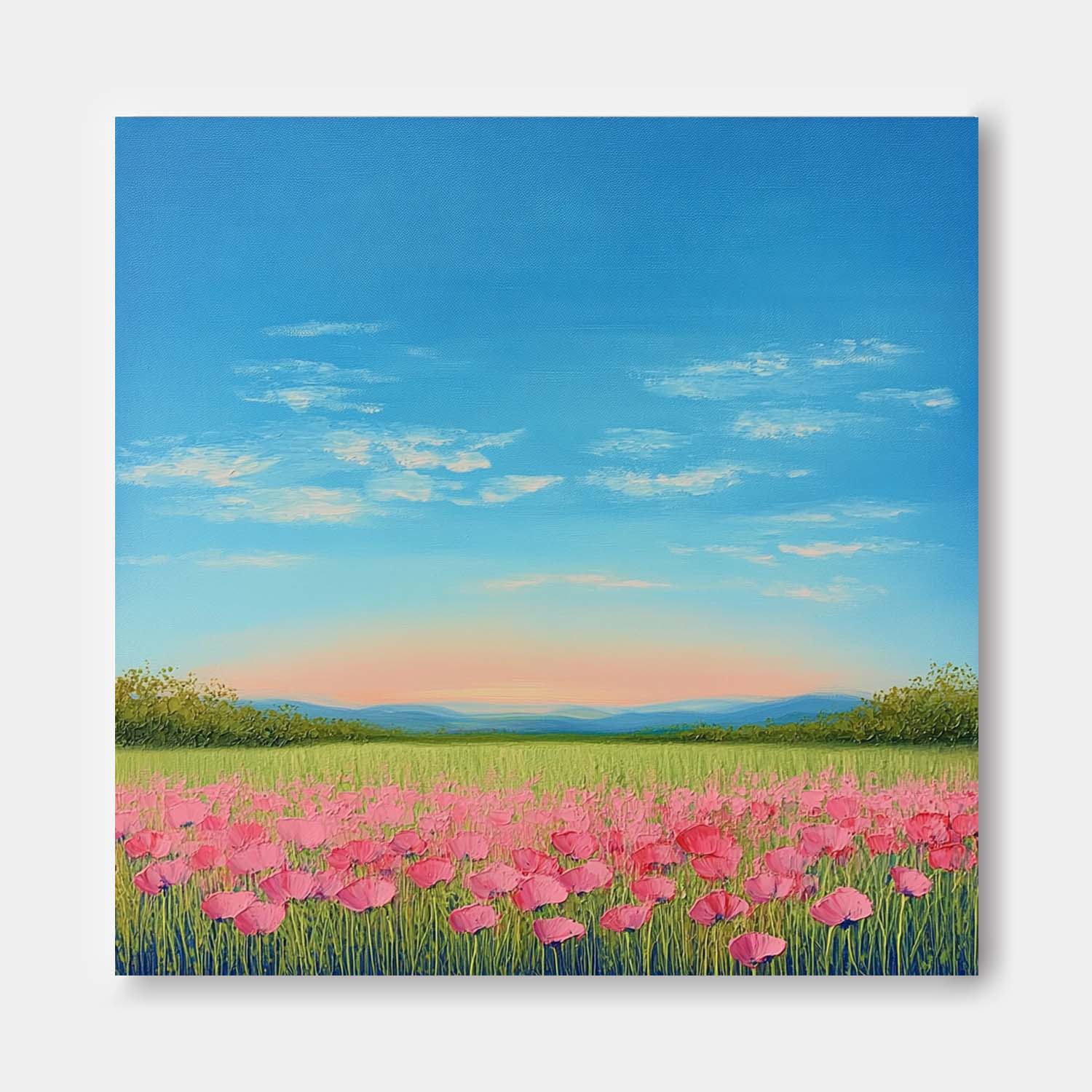 Landscape painting Nature Artwork Muted Country Field Wall Art Wildflower Field Scenery Oil Painting