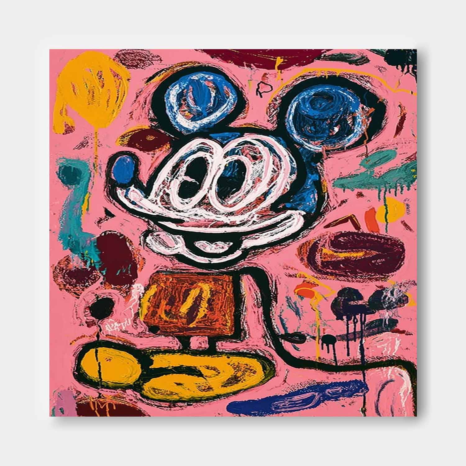 Pink Original Features Artwork Abstract Mickey Painting Canvas Large Graffiti Cartoon Figure Wall Art