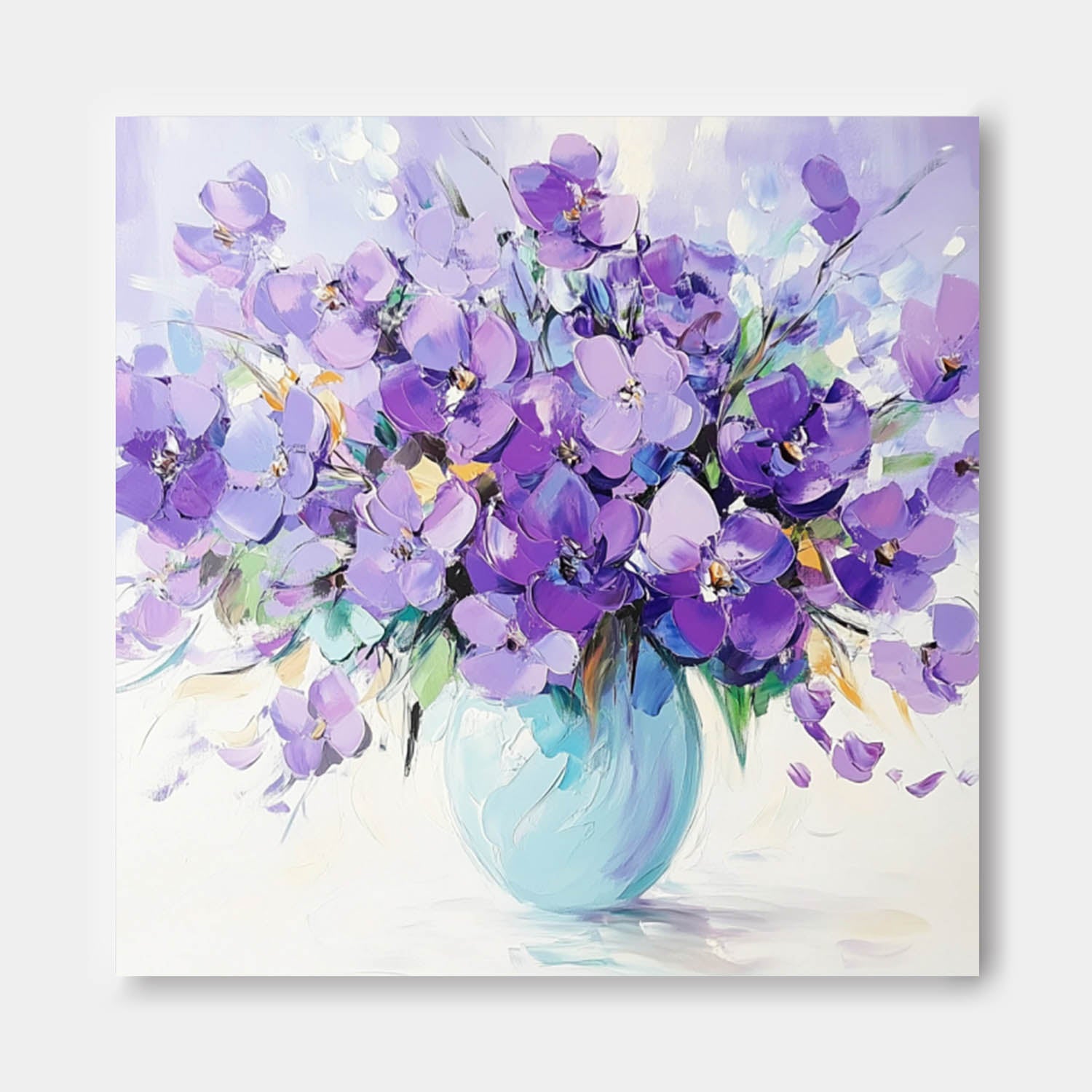 Large Purple Textured Flower Painting Modern Floral Wall Art Original Exquisite Vase Art For Living Room
