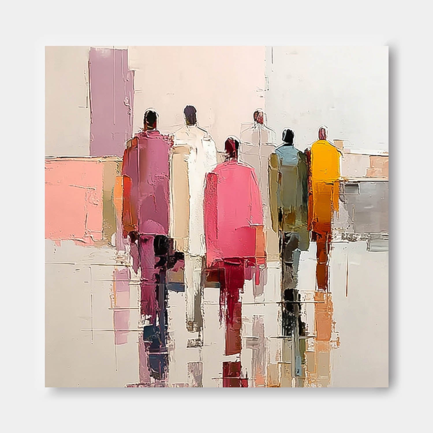 Original Passerby Features Artwork Abstract Figure Painting Canvas Large Multi-person Street Wall Art
