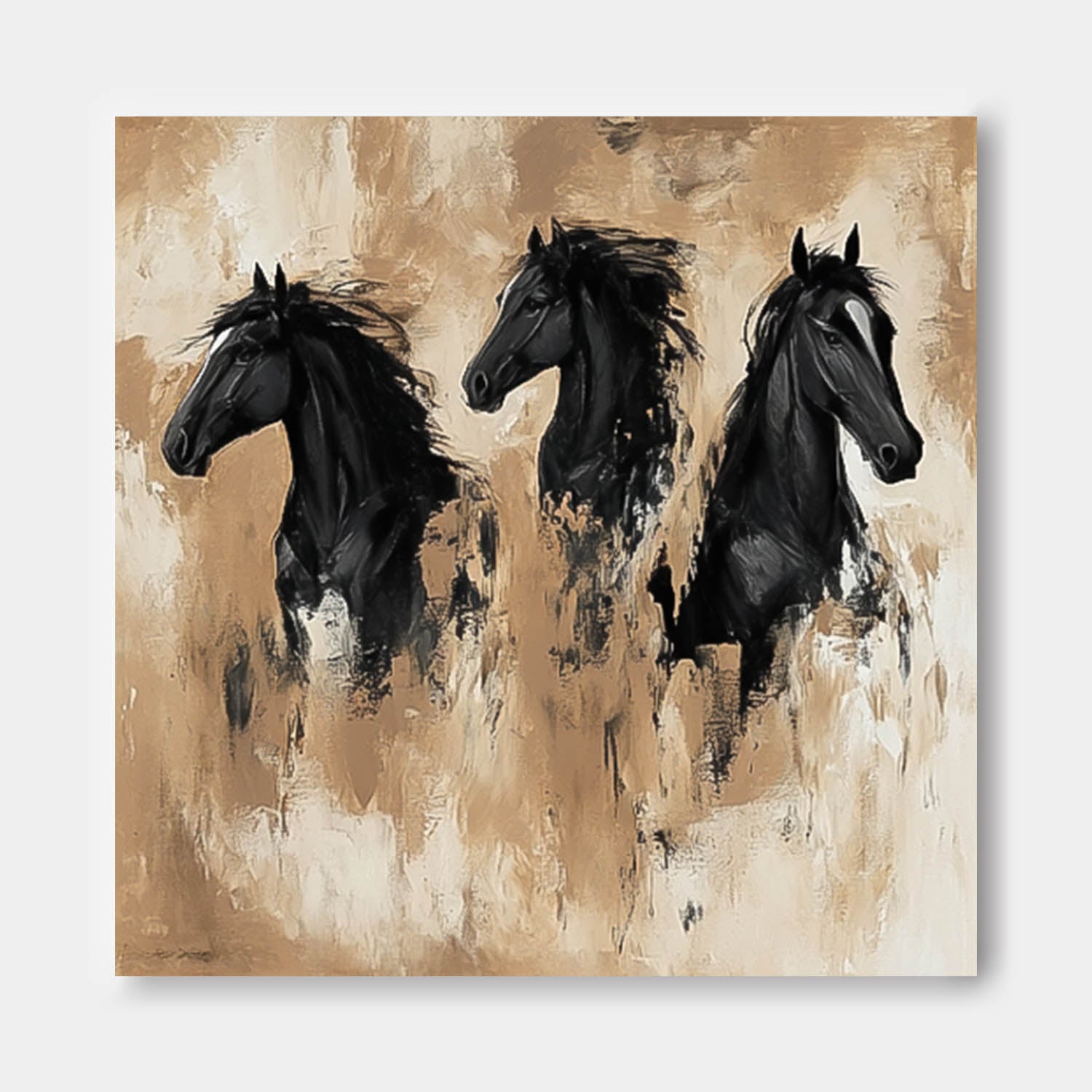 Large Retro Animal Artwork Home Decor Original Abstract Three Horse Wall Art Square Oil Painting Canvas