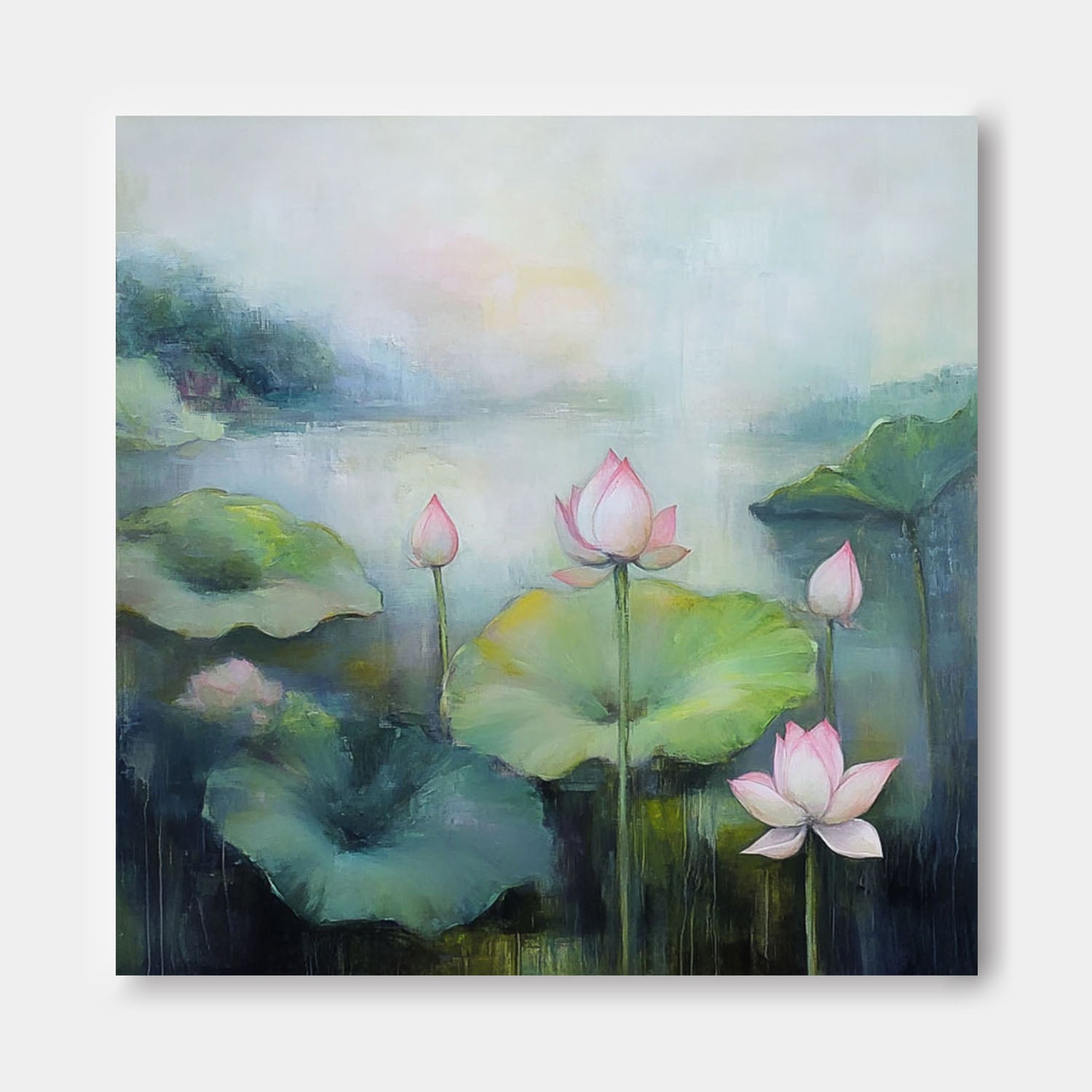 Floral Texture Canvas Painting Original Abstract Lotus Artwork Large Handmade Wall Art For Living Room