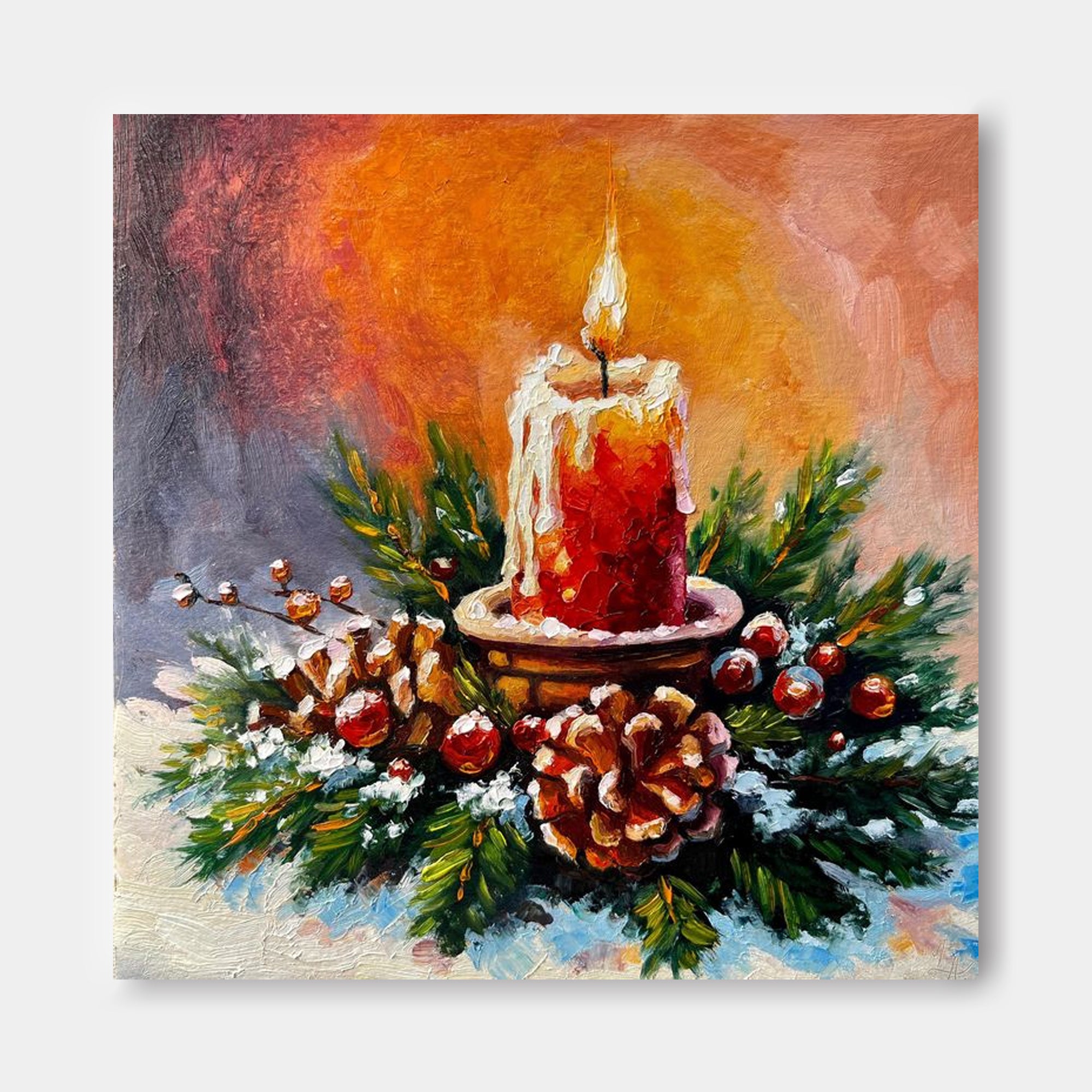 Square Large Acorn Candle Texture Abstract Wall Art Modern Abstract Oil Painting Christmas Decorations
