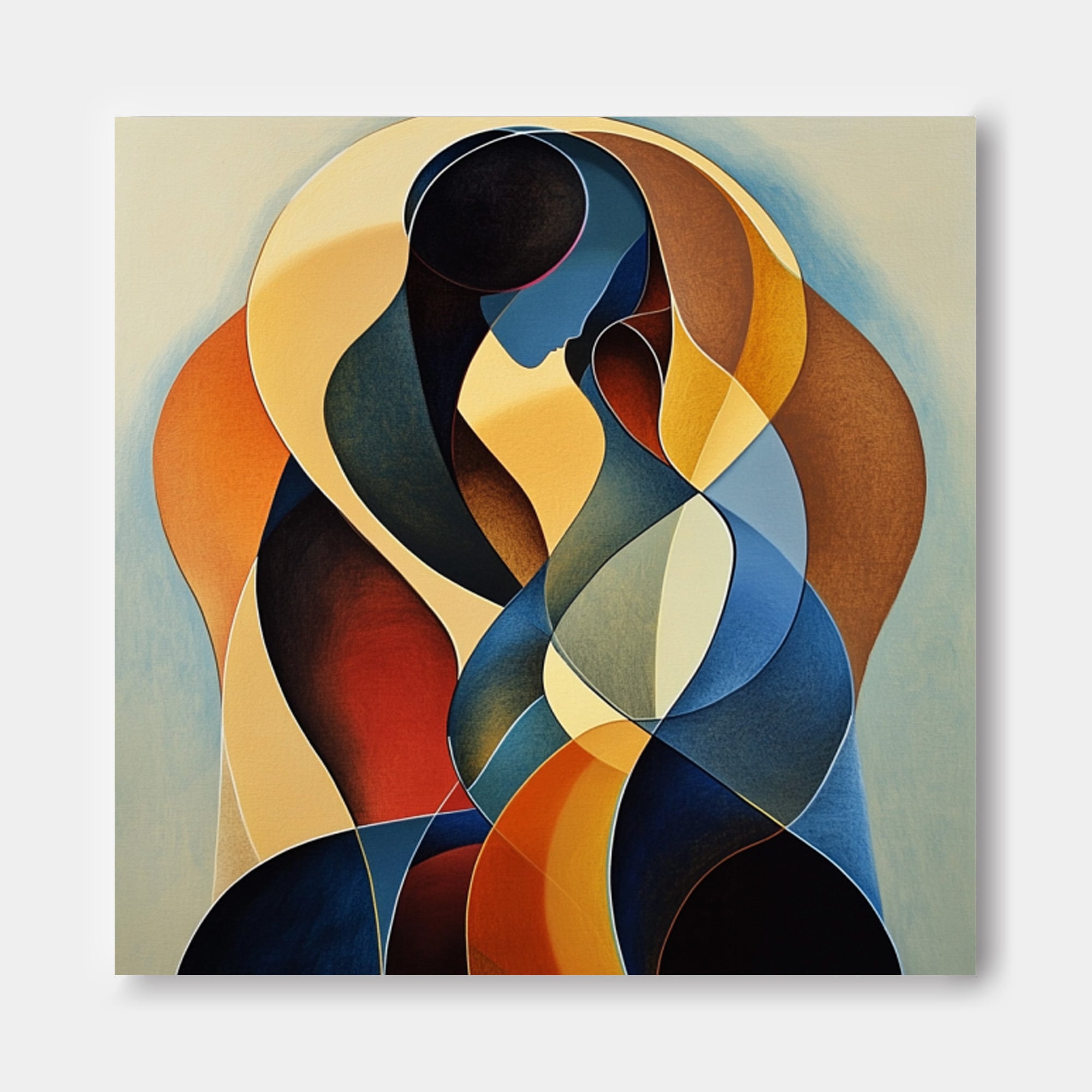 Colorful Lovers Abstract Wall Art Square Original Figure Acrylic Painting Canvas Large Portrait Artwork