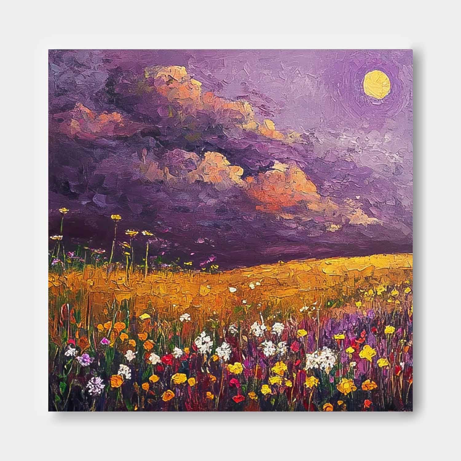 Original Landscape Oil Painting Large Spring Wall Art Abstract Purple Scenery Painting Living Room Decor
