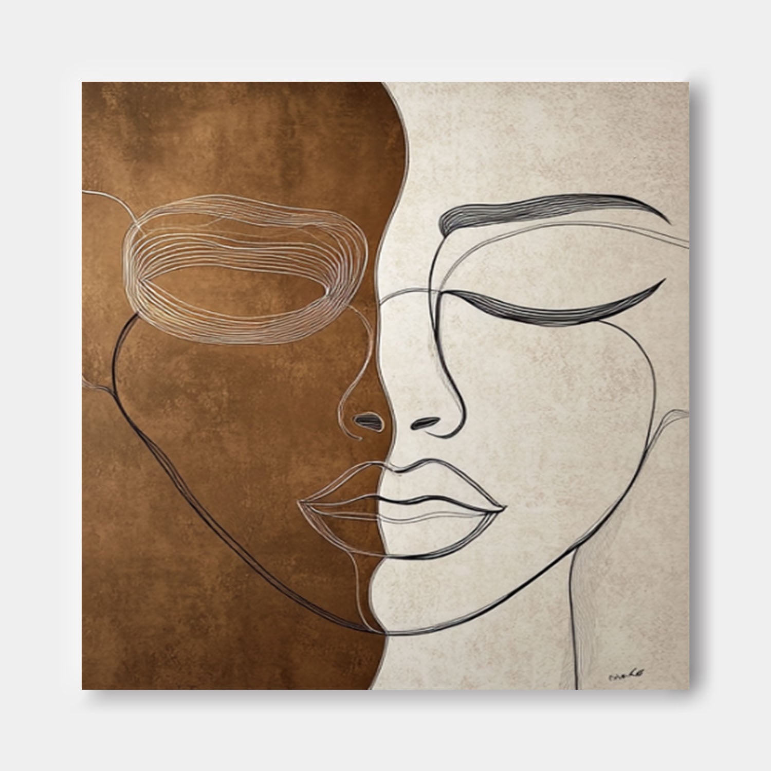 Lady Face Abstract Wall Art Square Original Wabi-sabi Minimalism Portrait Painting Canvas Large Artwork