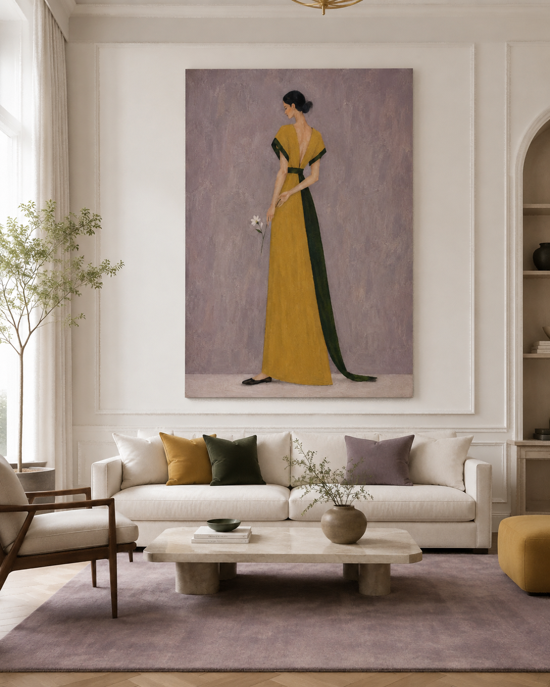 Modern Living Room Wall Art Elegant Lady In Yellow Gown