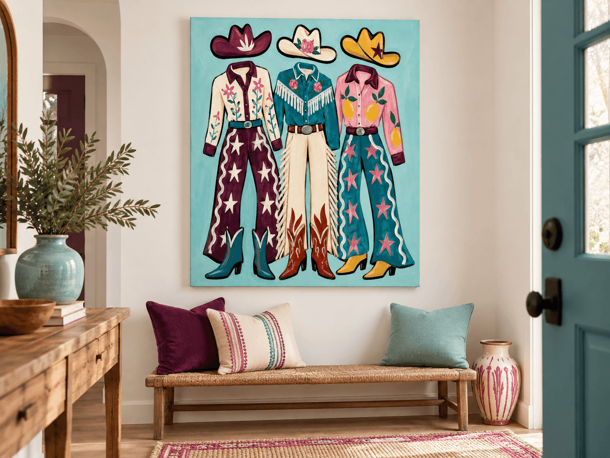 Colorful Cowgirl Outfits With Hats And Boots Canvas Painting