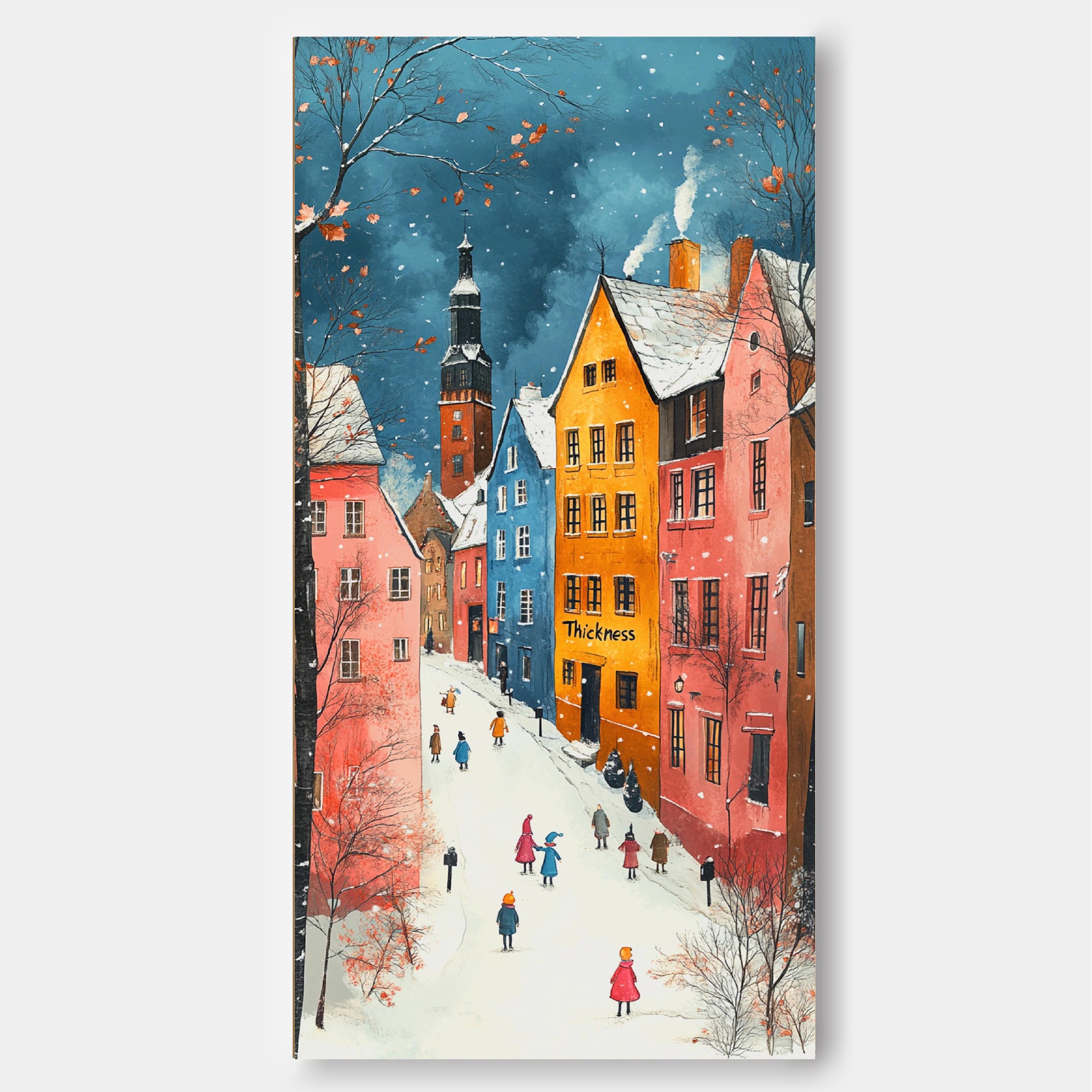 Original Winter Color Architectural Landscape Oil Painting Large Wall Art Abstract Scenery Painting Home Decot