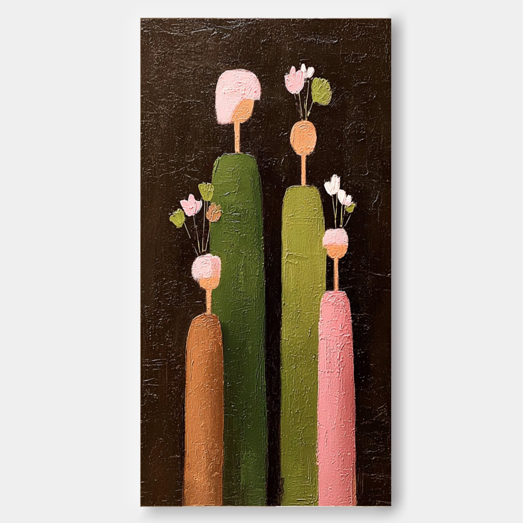 Original Featuring Stylized Cylindrical Figures Wall Art Large Family Painting Framed Abstract Artwork