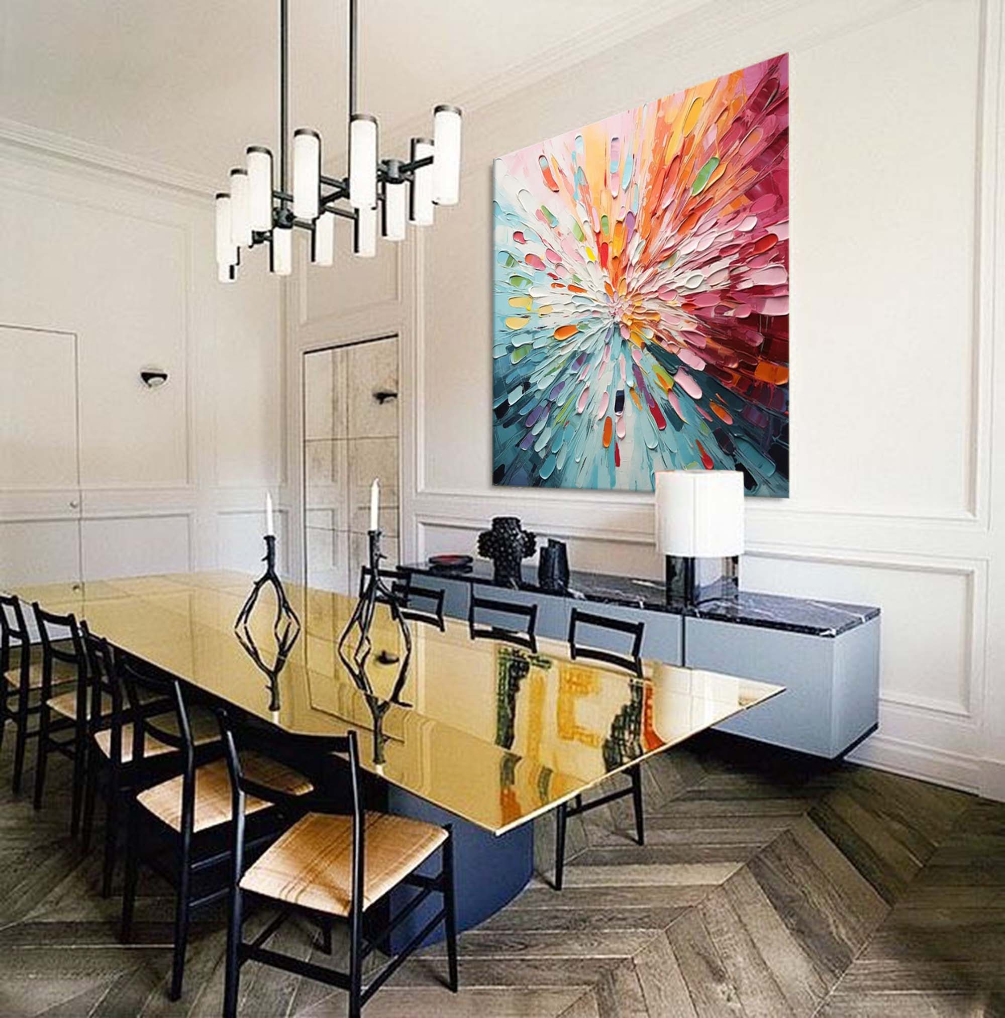Original Large Colorful Acrylic Painting Canvas Vibrant Colorful Abstract Flowers Oil Painting Modern Wall Art Home Decor
